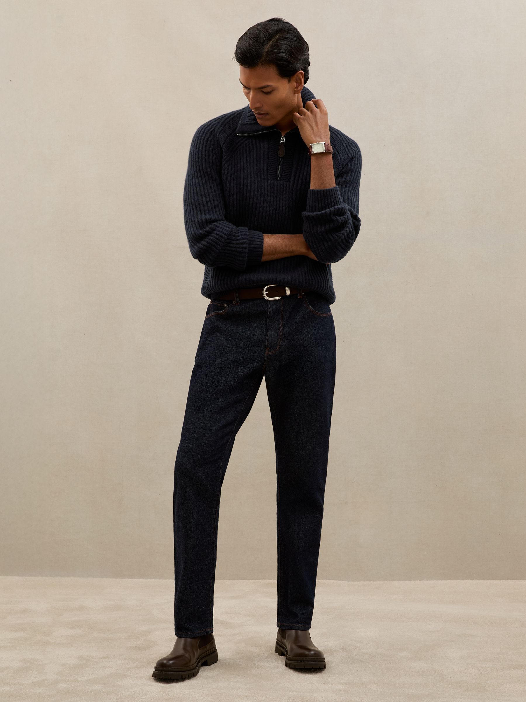 Atelier 100% Cashmere Half-Zip Jumper in Navy - image 3