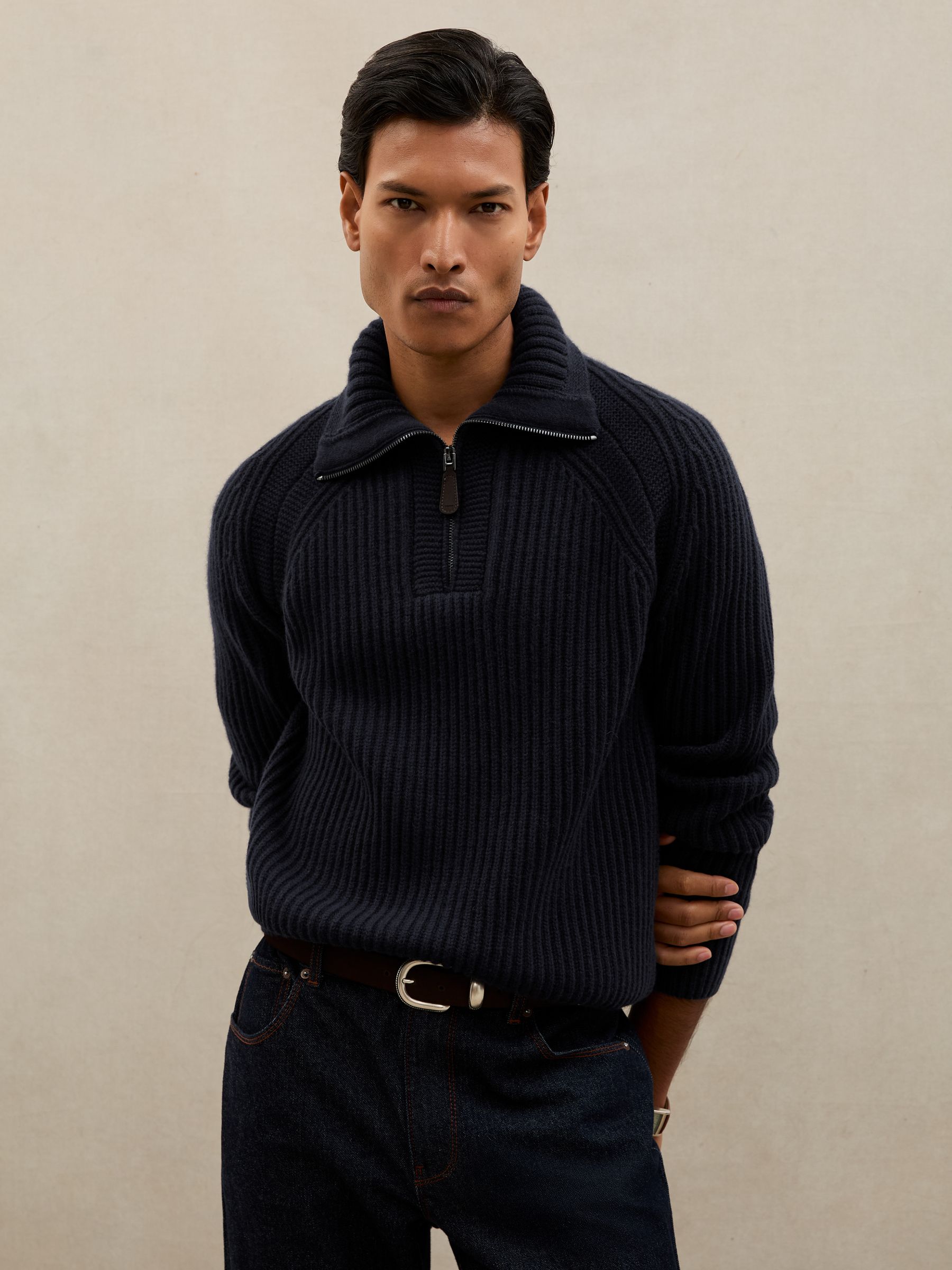 Atelier 100% Cashmere Half-Zip Jumper in Navy - image 4