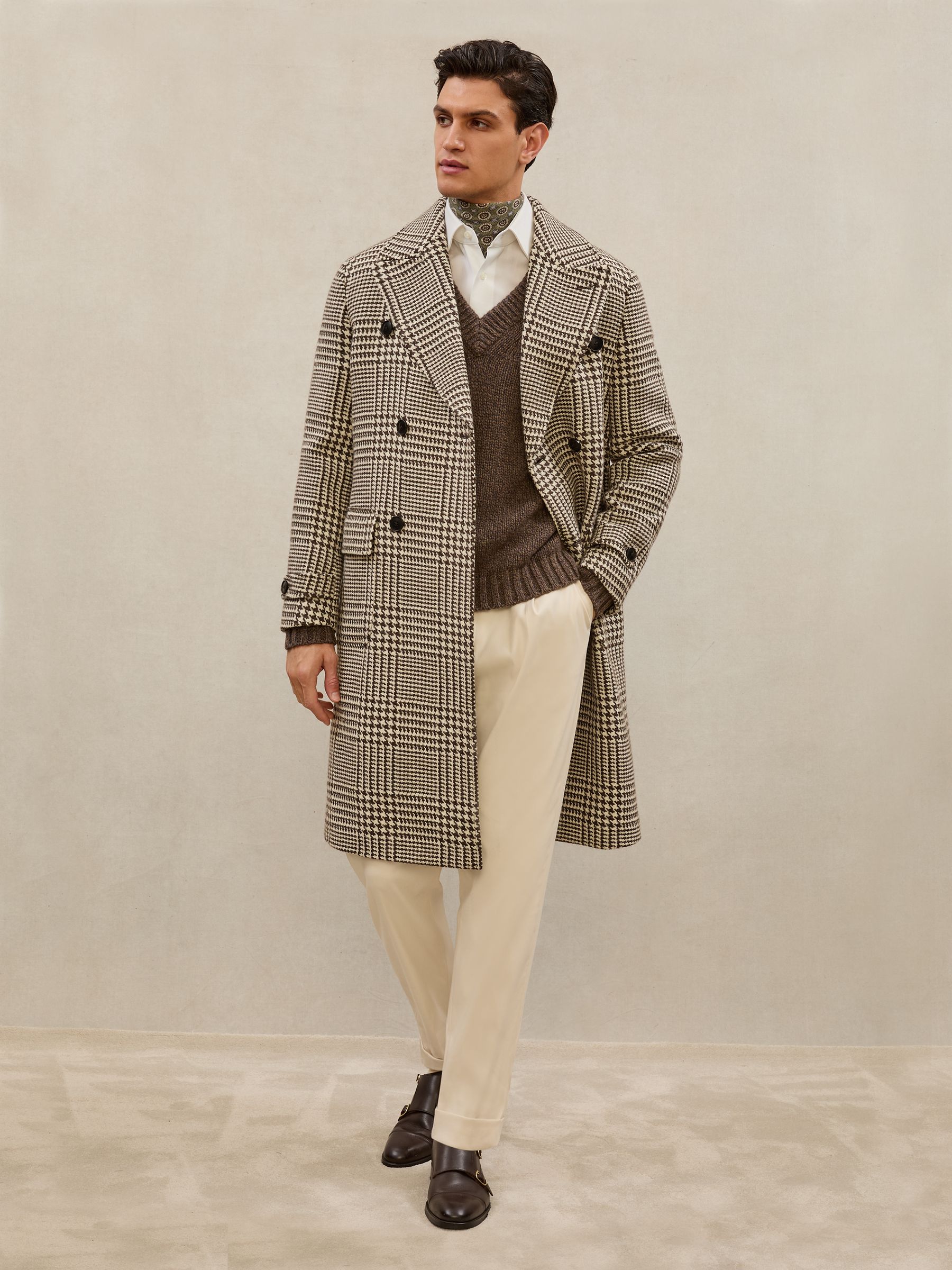 Atelier Wool Check Overcoat in Brown/White - Image 1 of 6