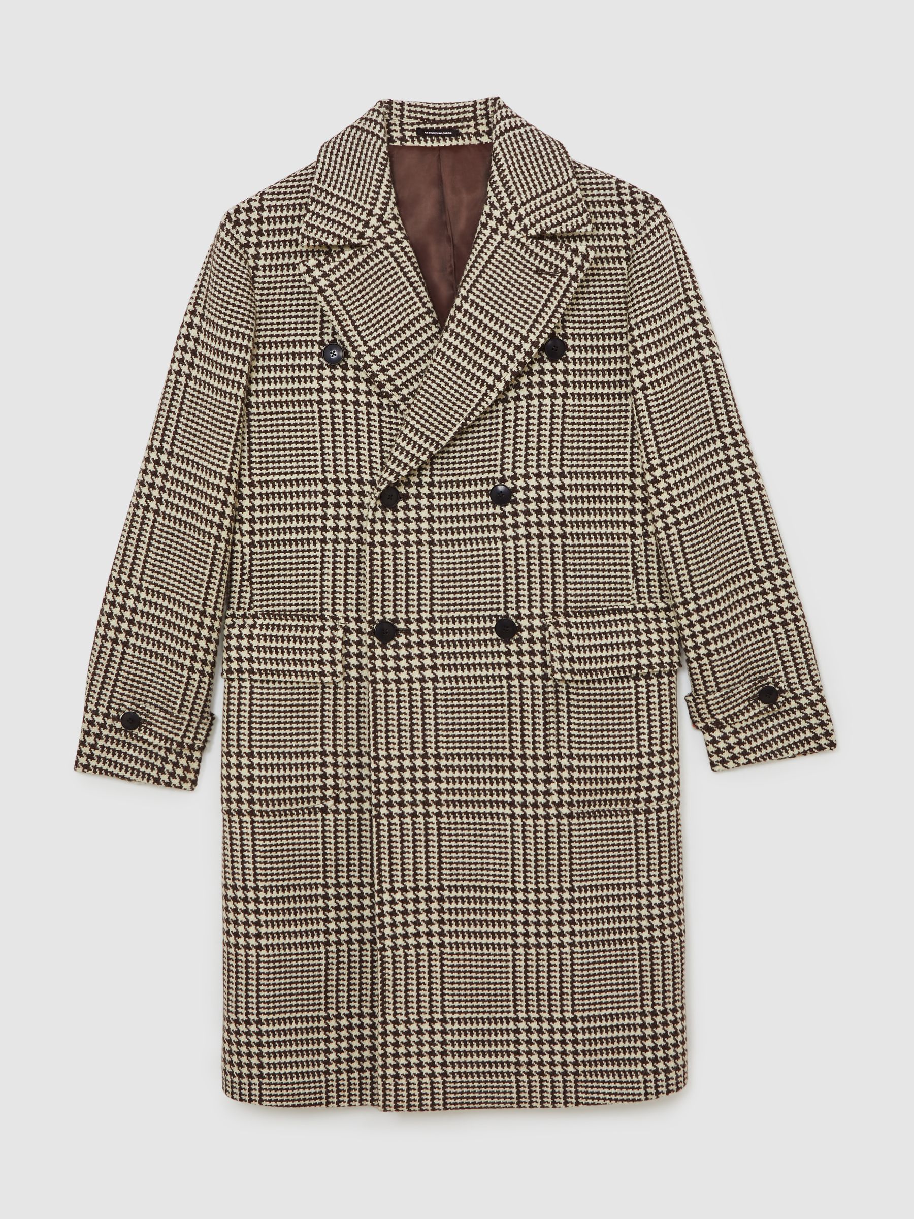 Atelier Wool Check Overcoat in Brown/White - Image 2 of 6