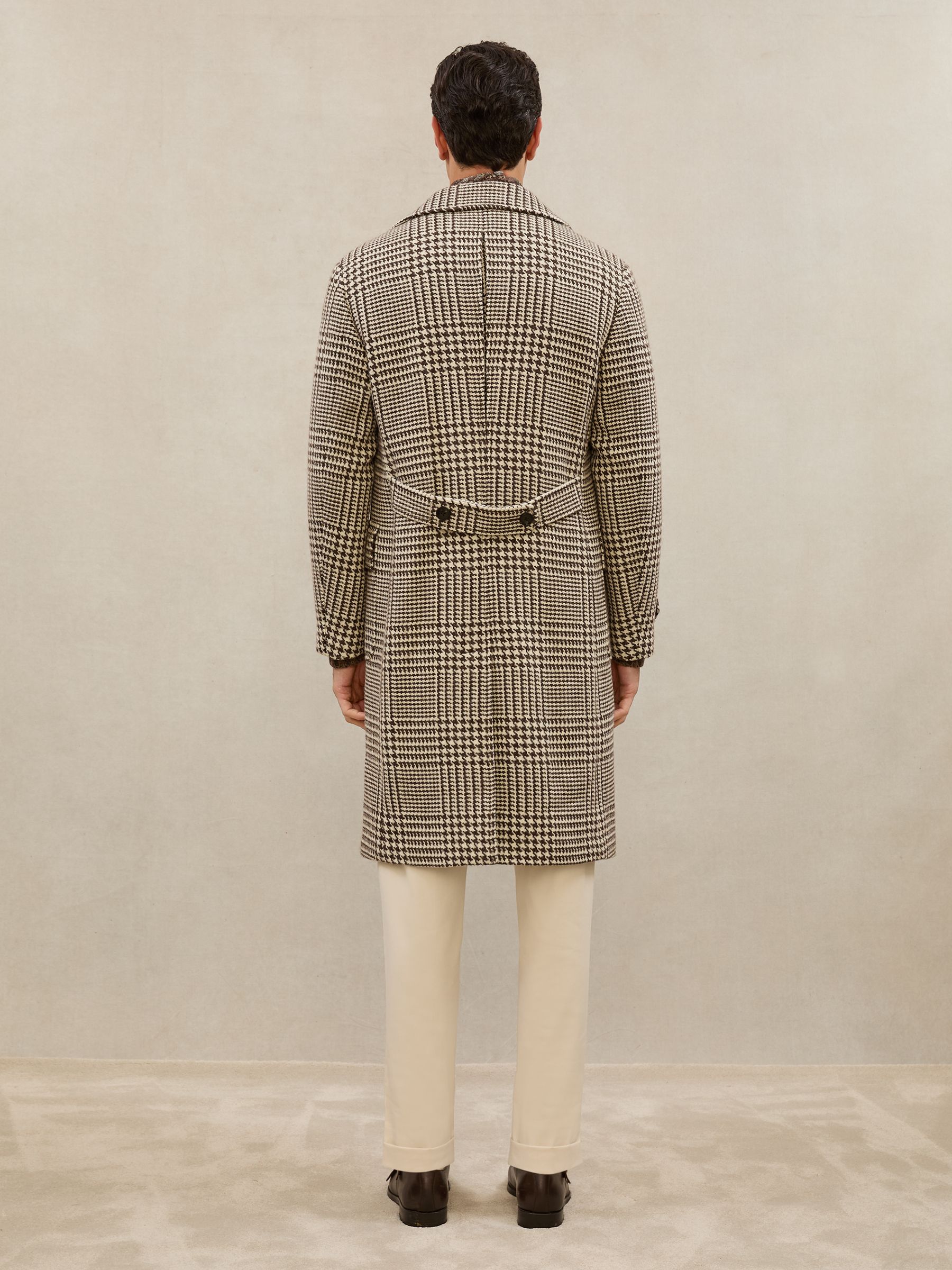 Reiss Atelier Wool Check Overcoat in Brown/White - REISS