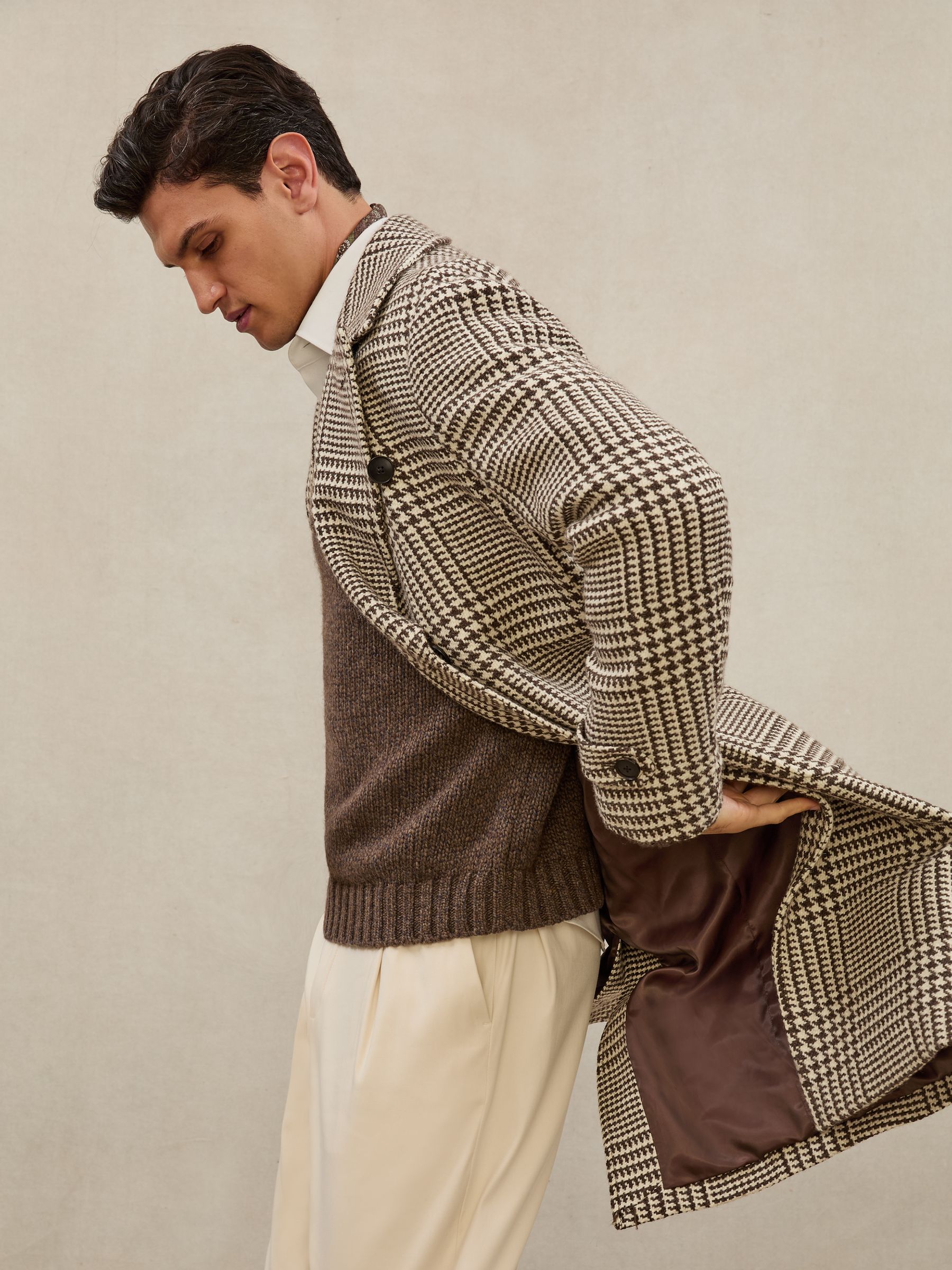 Atelier Wool Check Overcoat in Brown/White - Image 4 of 6