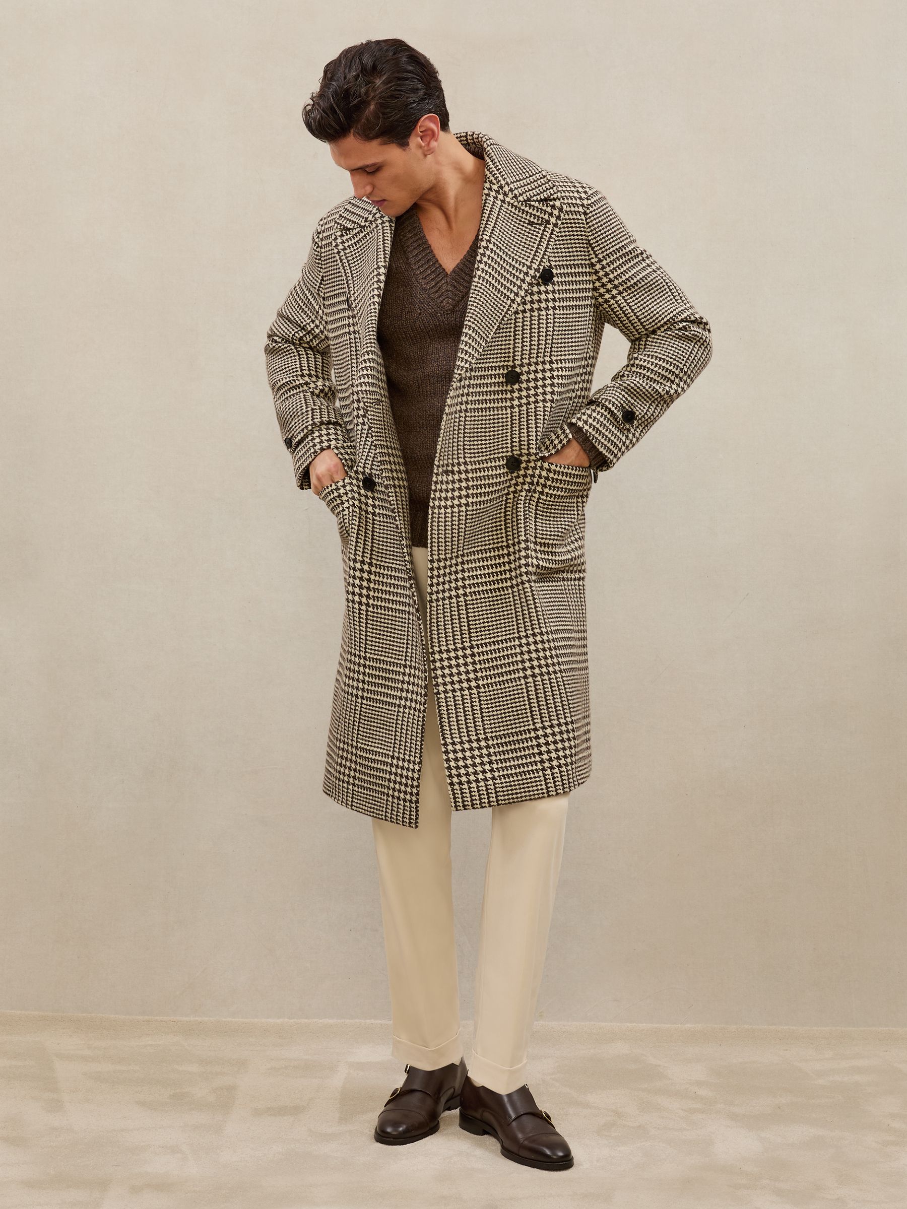 Atelier Wool Check Overcoat in Brown/White - image 4