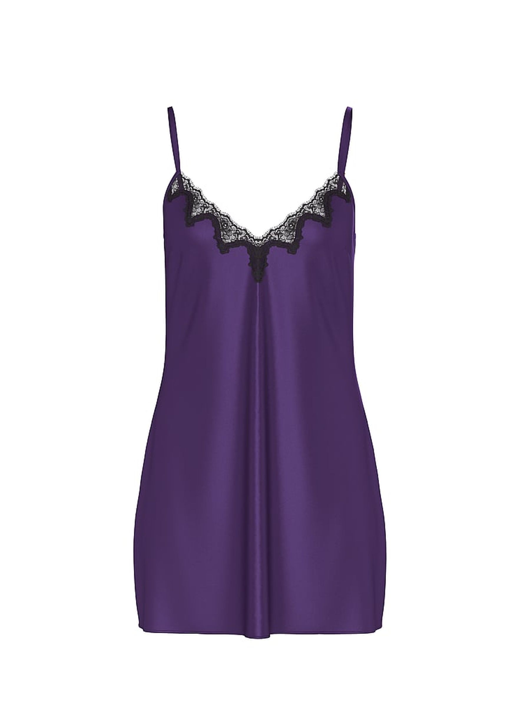 Valiant Purple Satin Lace Trim Slip Dress - Image 3 of 3