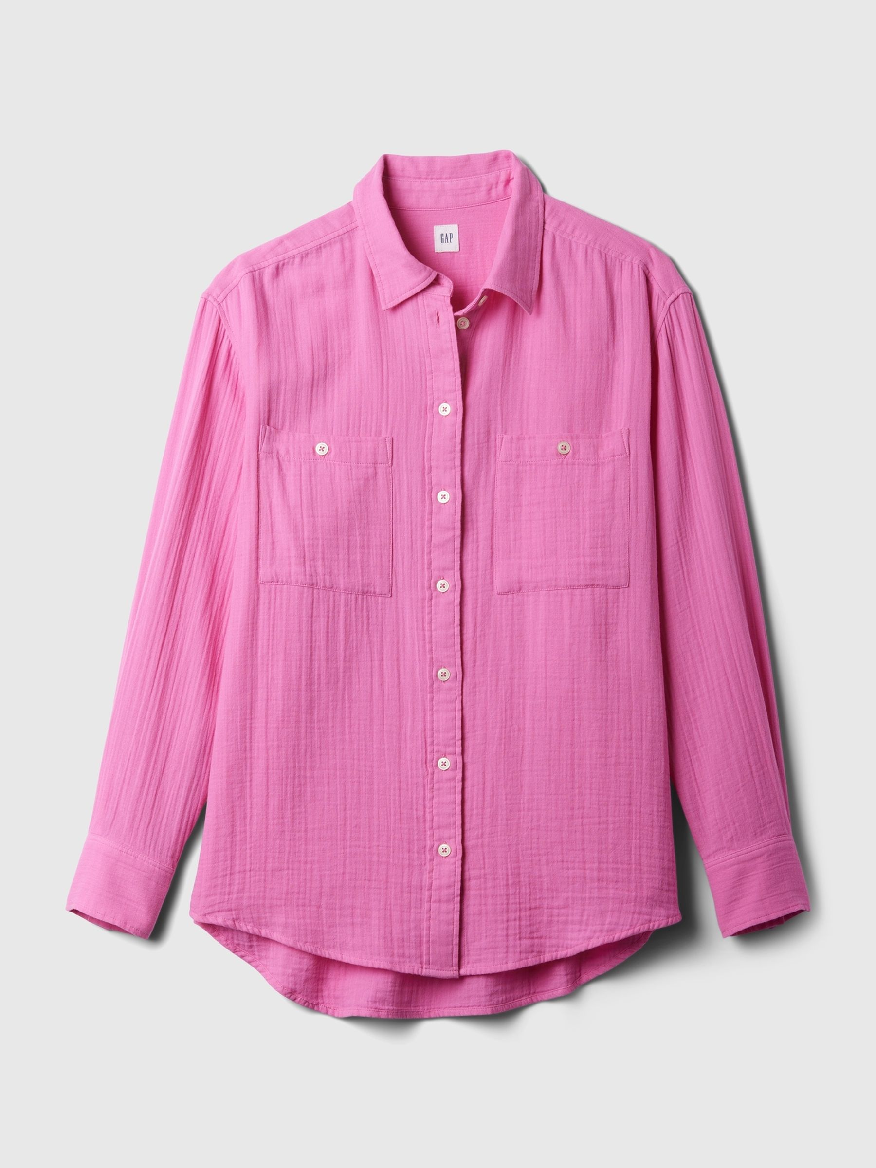 Pink Crinkle Cotton Long Sleeve Oversize Shirt - Image 5 of 5