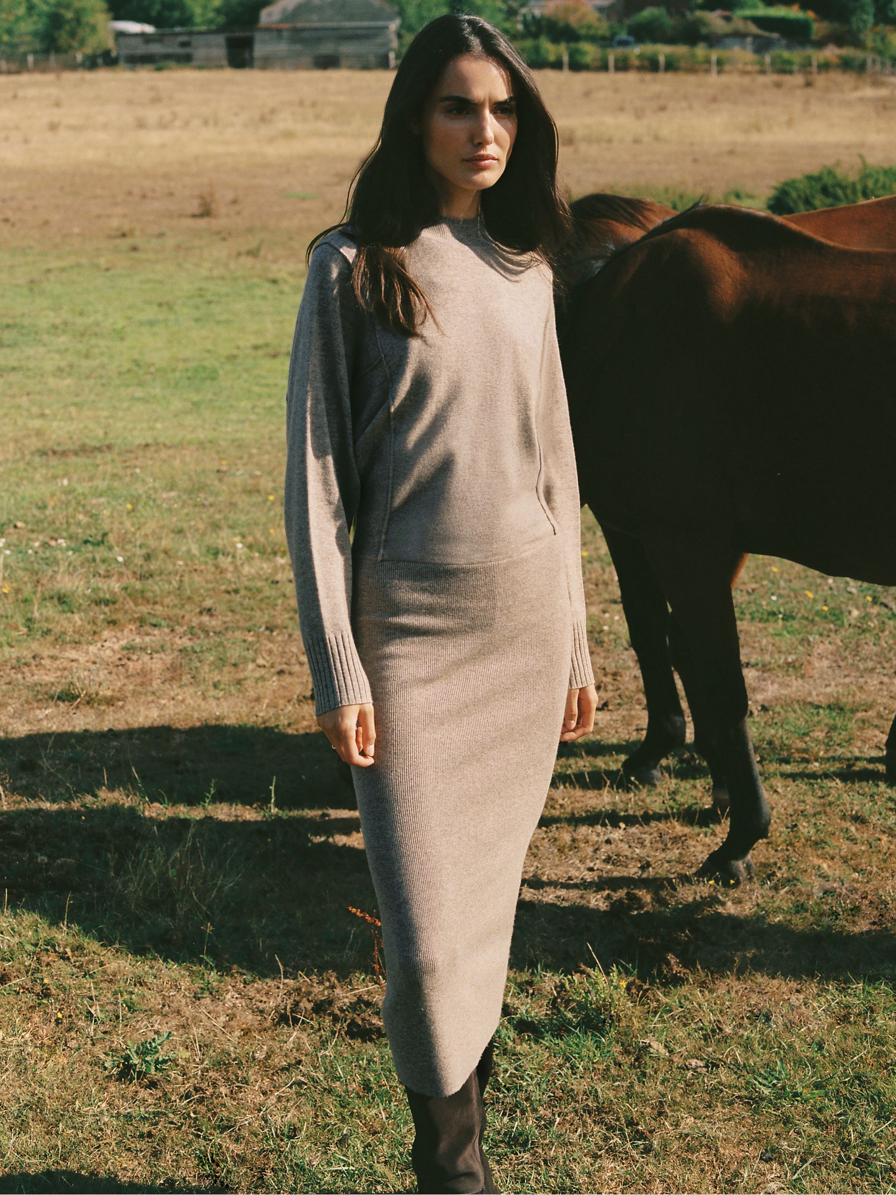 Wool-Blend High-Neck Knitted Dress with Cashmere in Neutral - Image 1 of 7