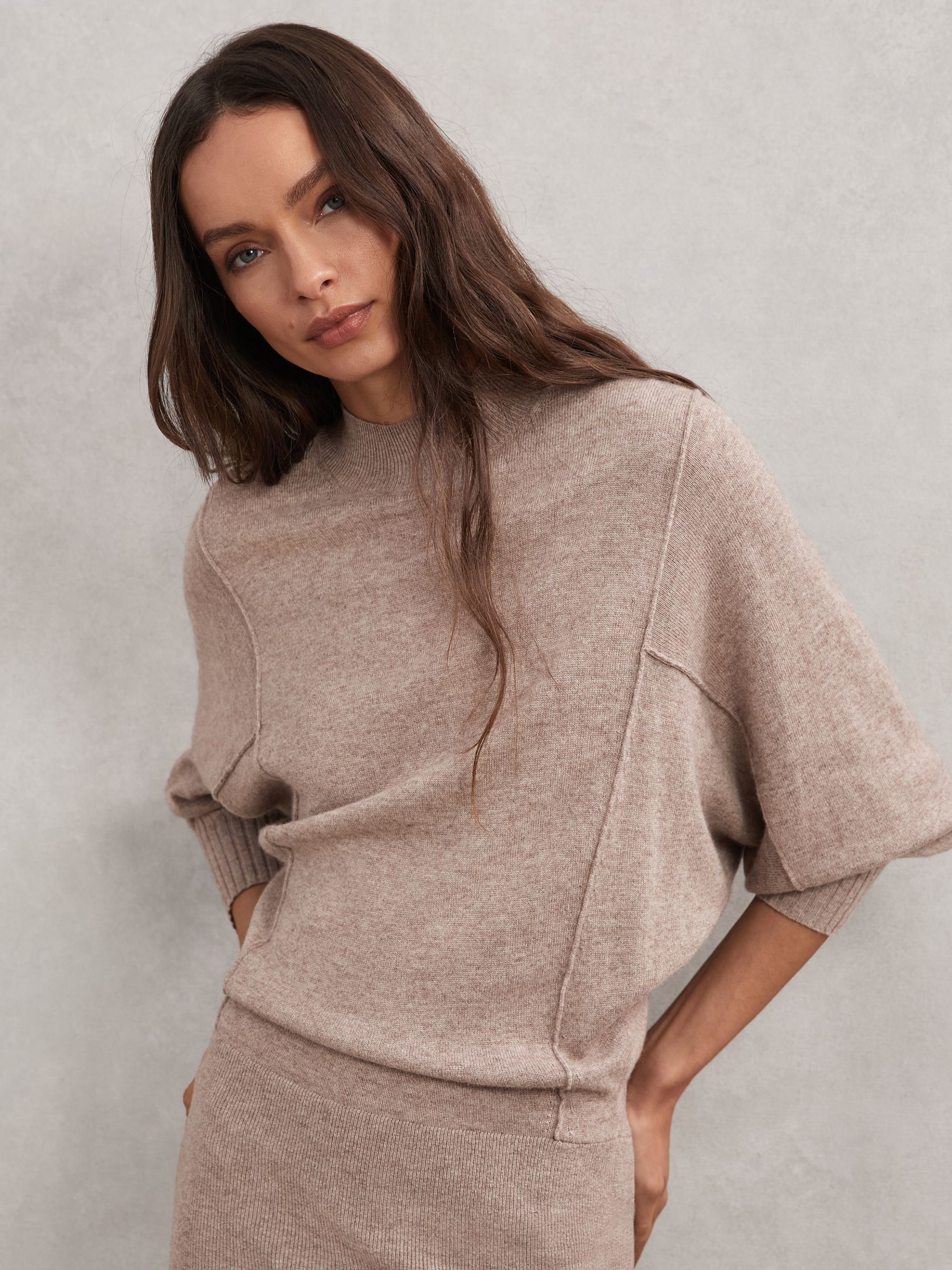 Wool-Blend High-Neck Knitted Dress with Cashmere in Neutral - image 5