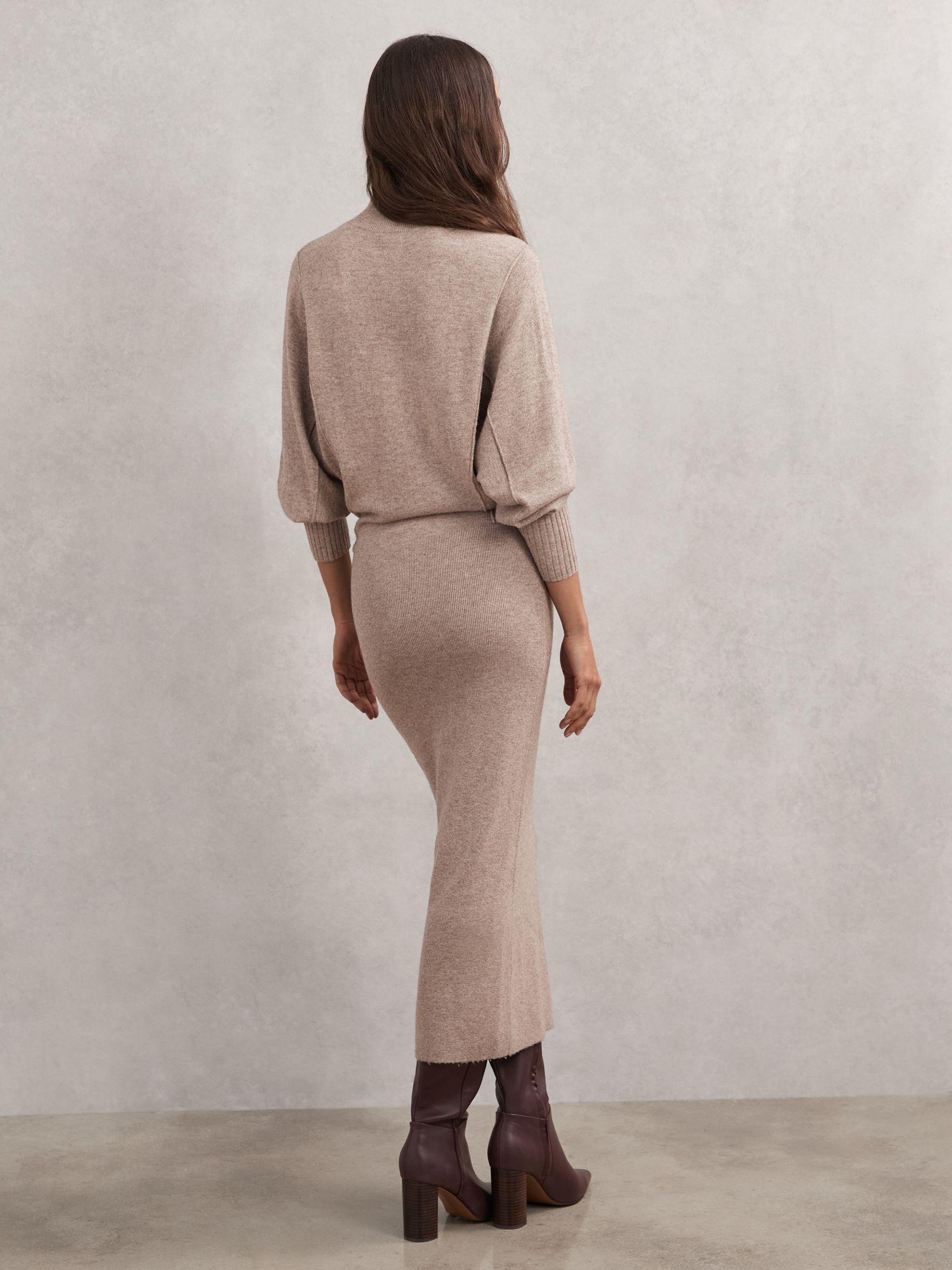 Wool-Blend High-Neck Knitted Dress with Cashmere in Neutral - image 4
