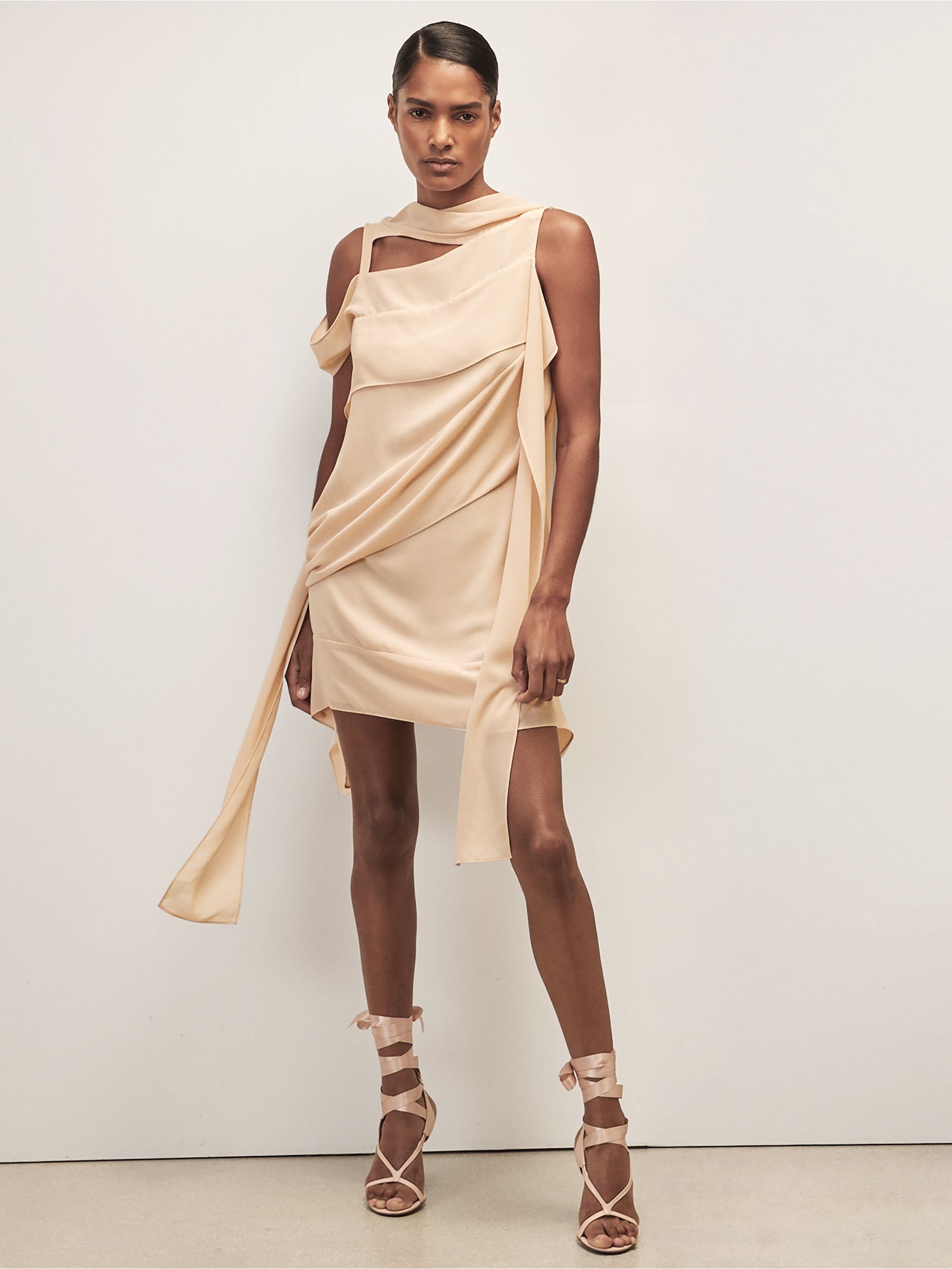 Reiss Ruched Sleeveless Maxi Dress in Taupe - REISS