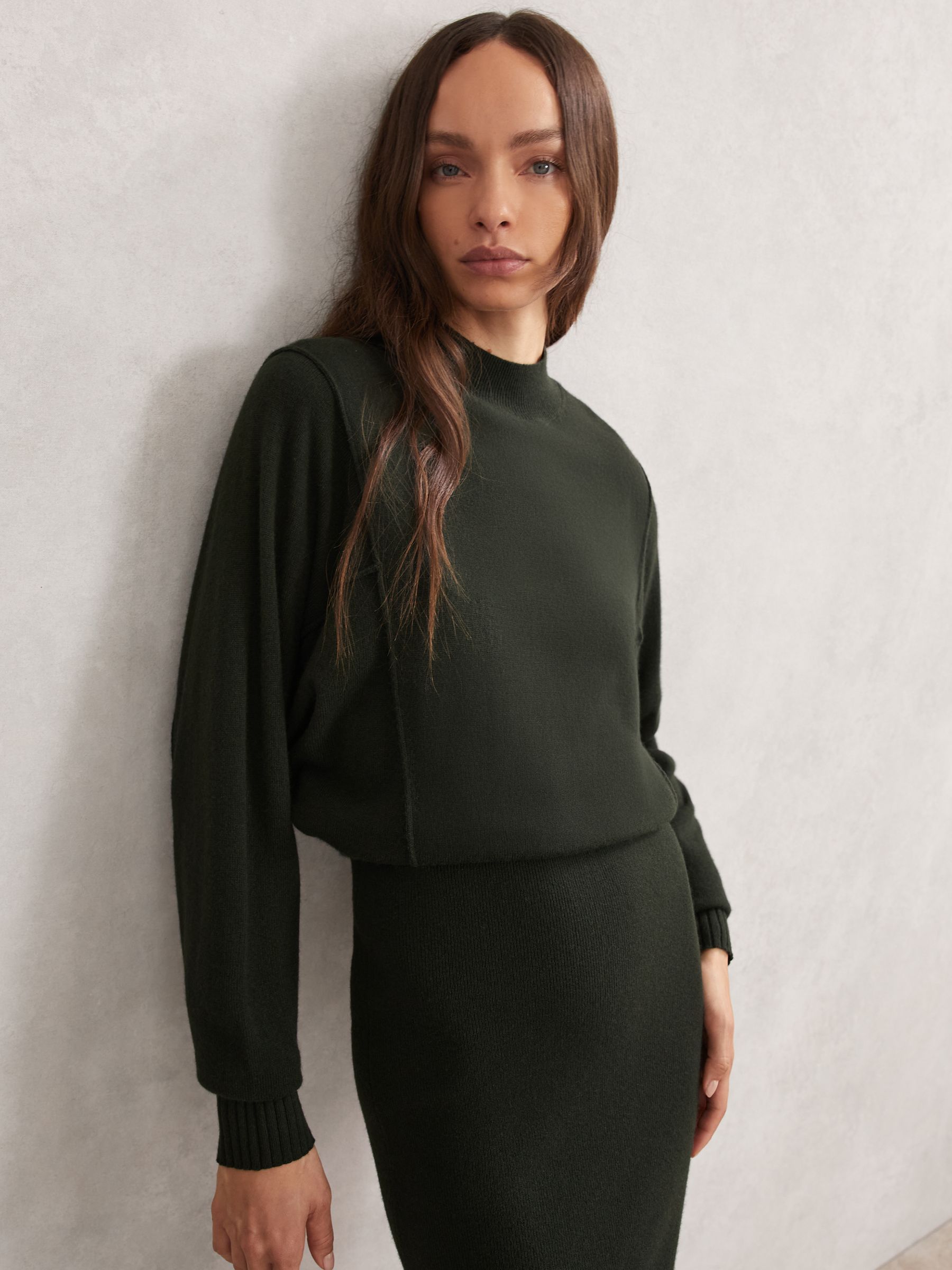 Wool-Blend High-Neck Knitted Dress with Cashmere in Dark Green - Image 3 of 8