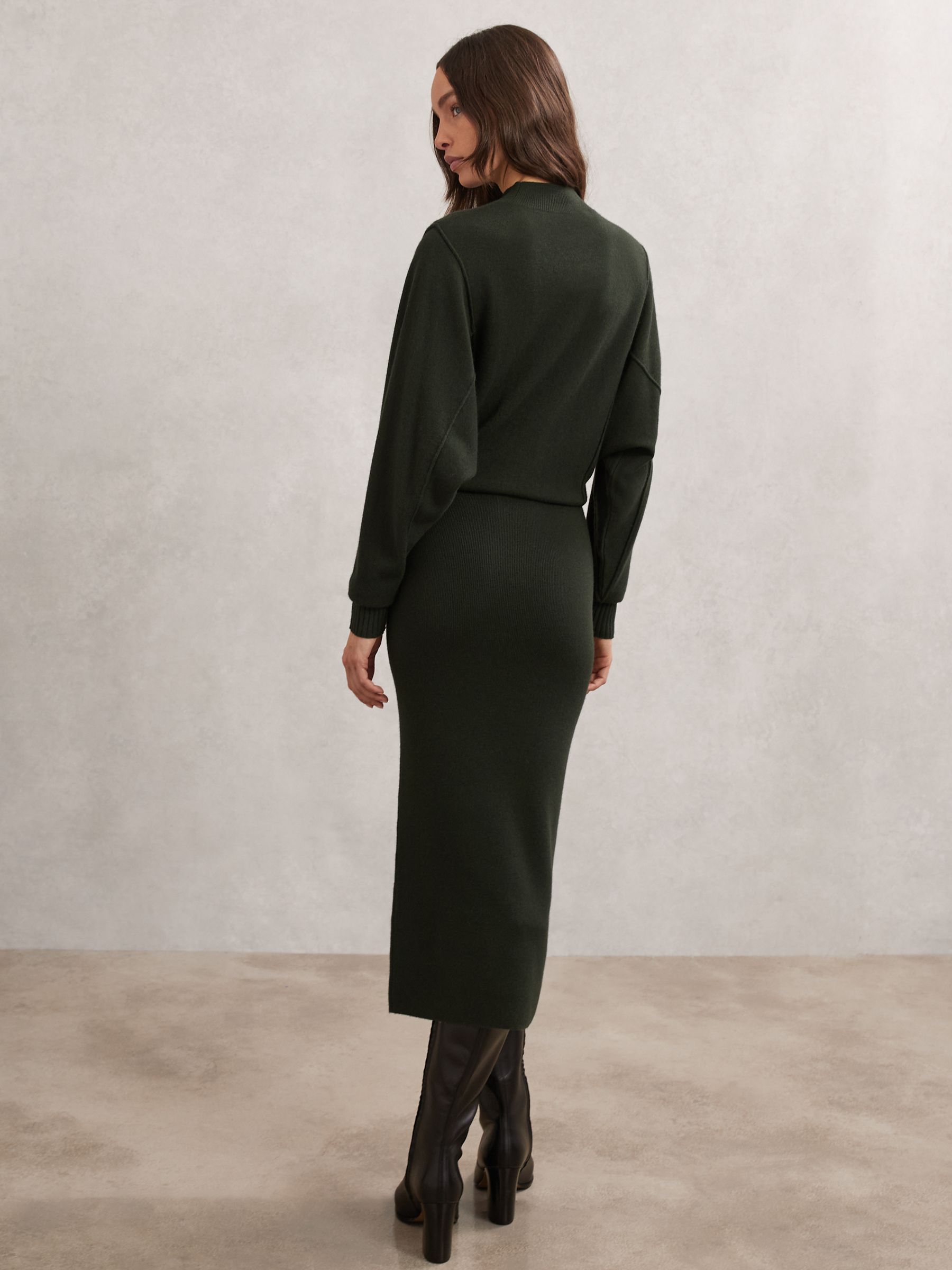 Wool-Blend High-Neck Knitted Dress with Cashmere in Dark Green - image 5