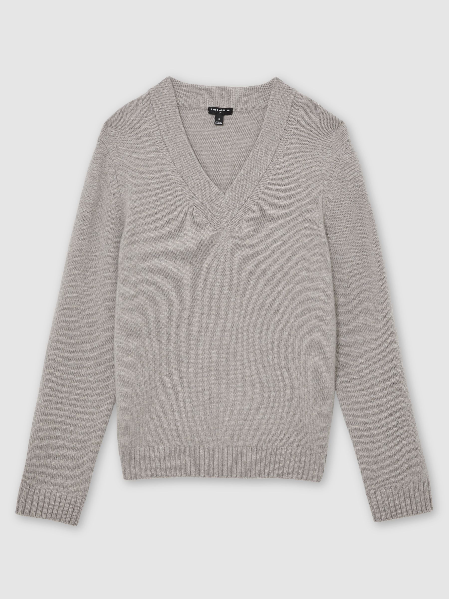 Atelier 100% Cashmere V-Neck Jumper in Heather Oatmeal - Image 2 of 6