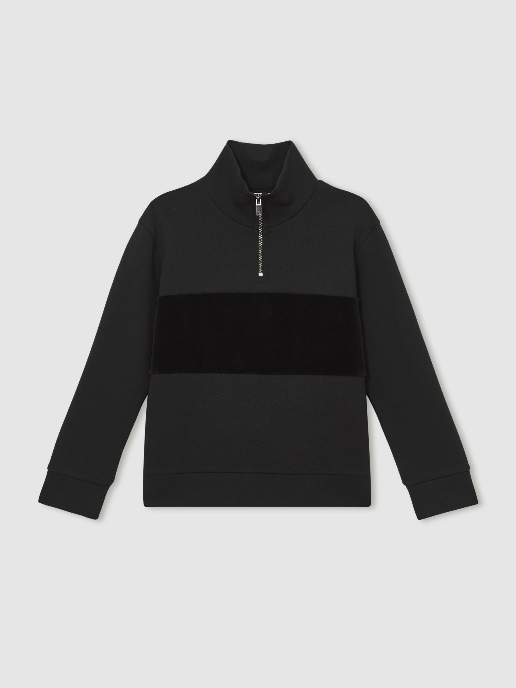 9-13 yrs Interlock Velour-Panel Zip Sweatshirt in Black - Image 2 of 4
