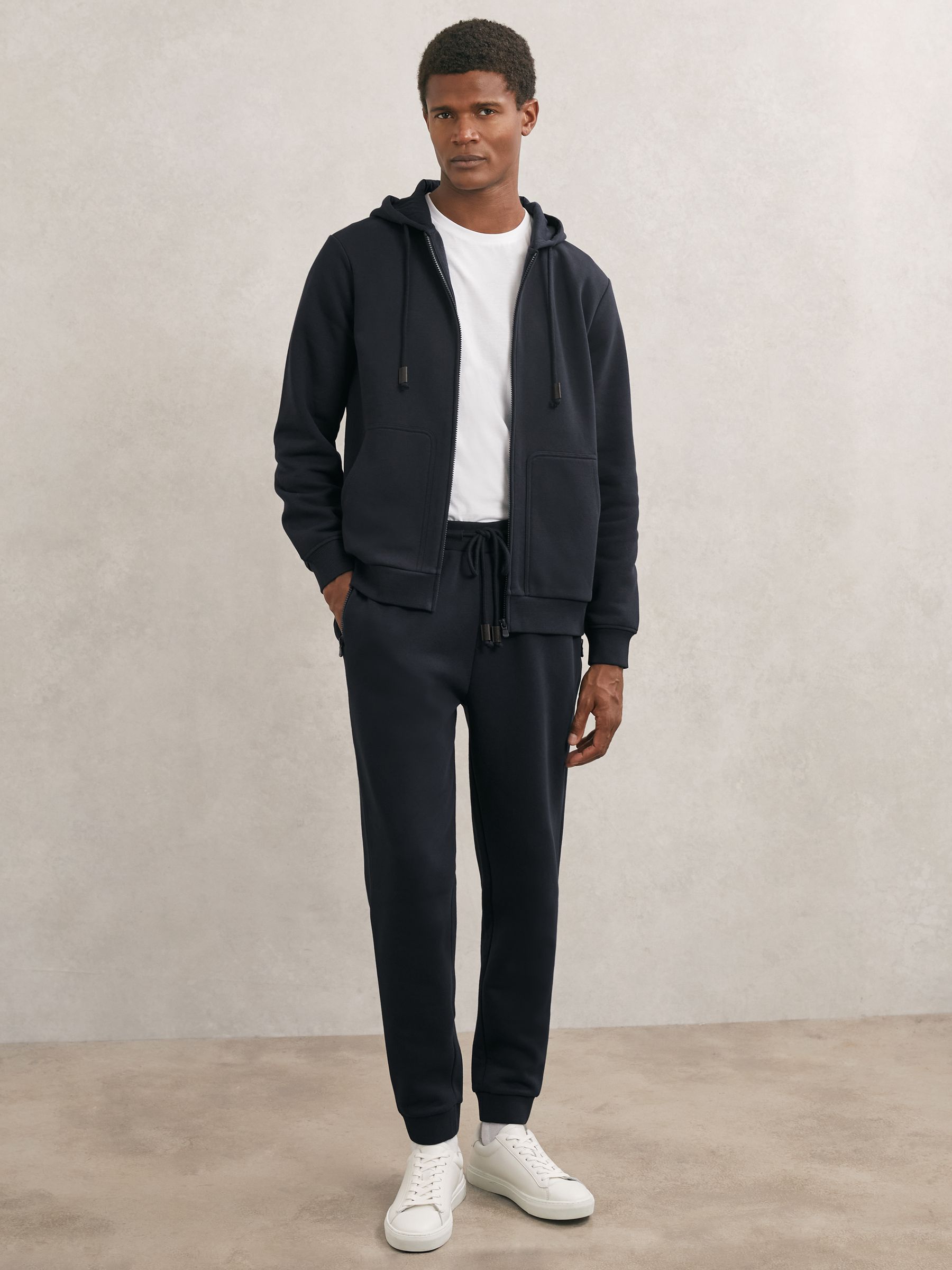 Cotton-Blend Drawstring Joggers in Navy - image 2