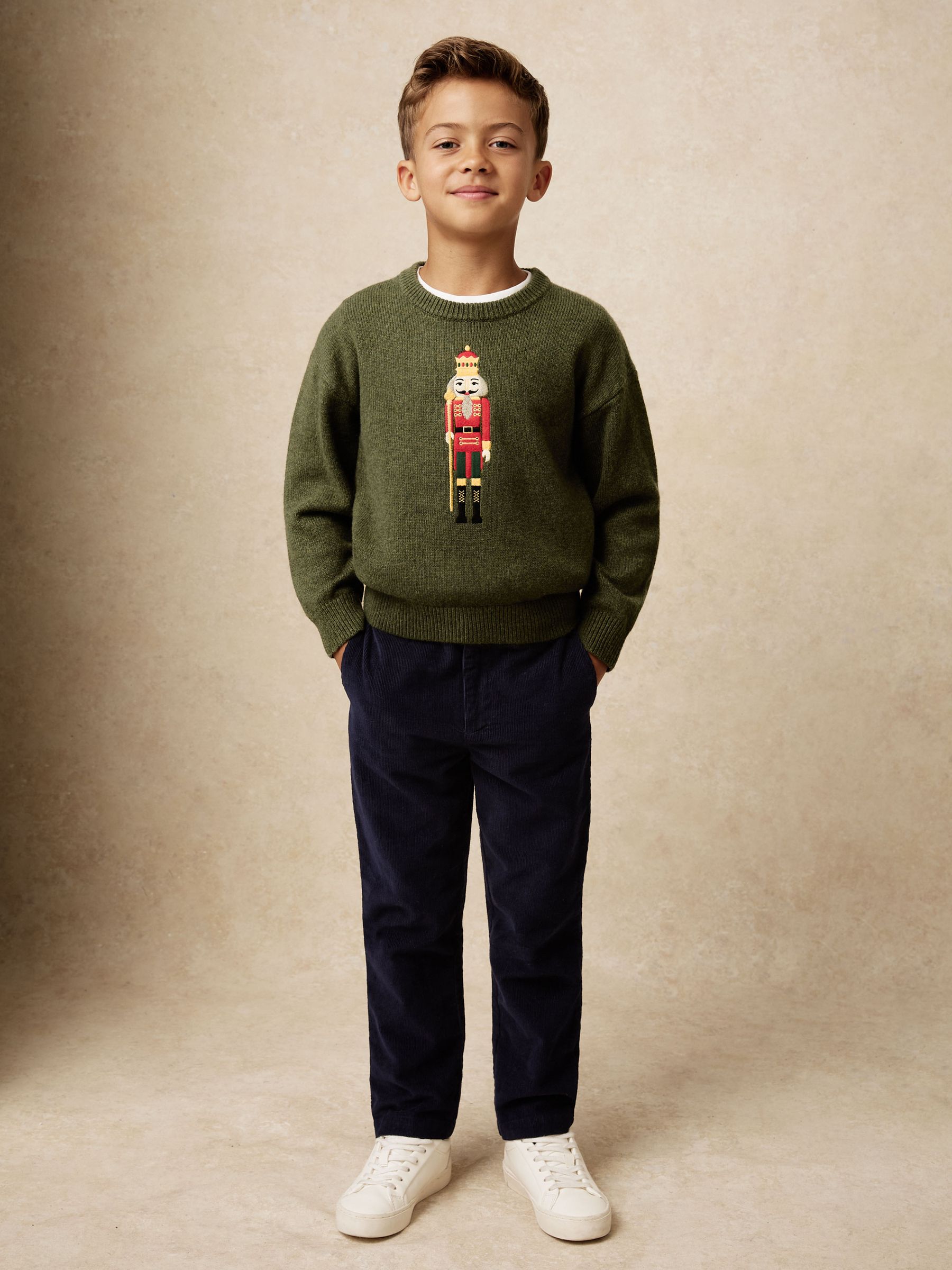 9-13 yrs Wool-Blend Nutcracker Jumper in Green - Image 3 of 5