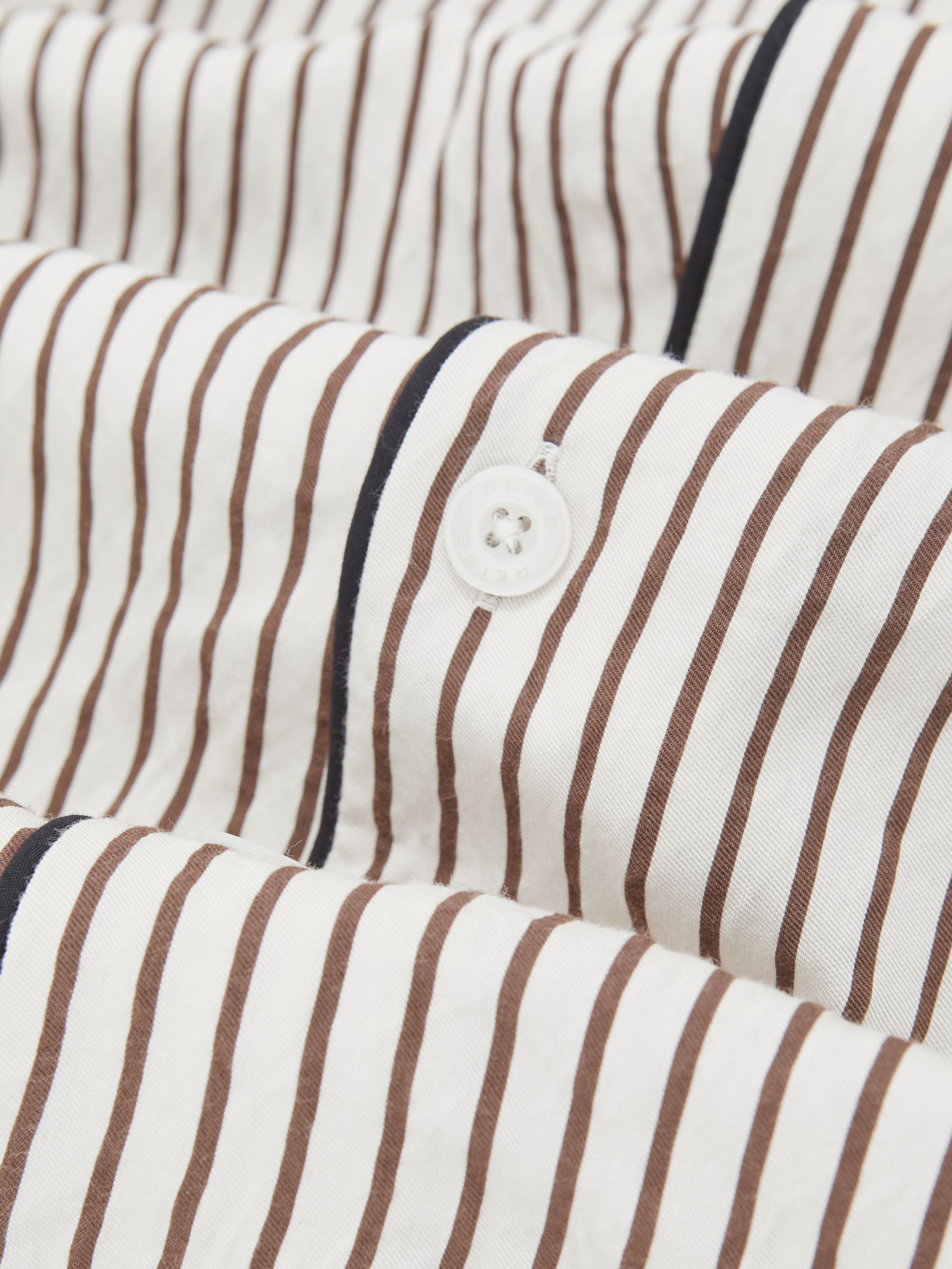 Stripe Cuban-Collar Piped Shirt in White/Brown - image 2