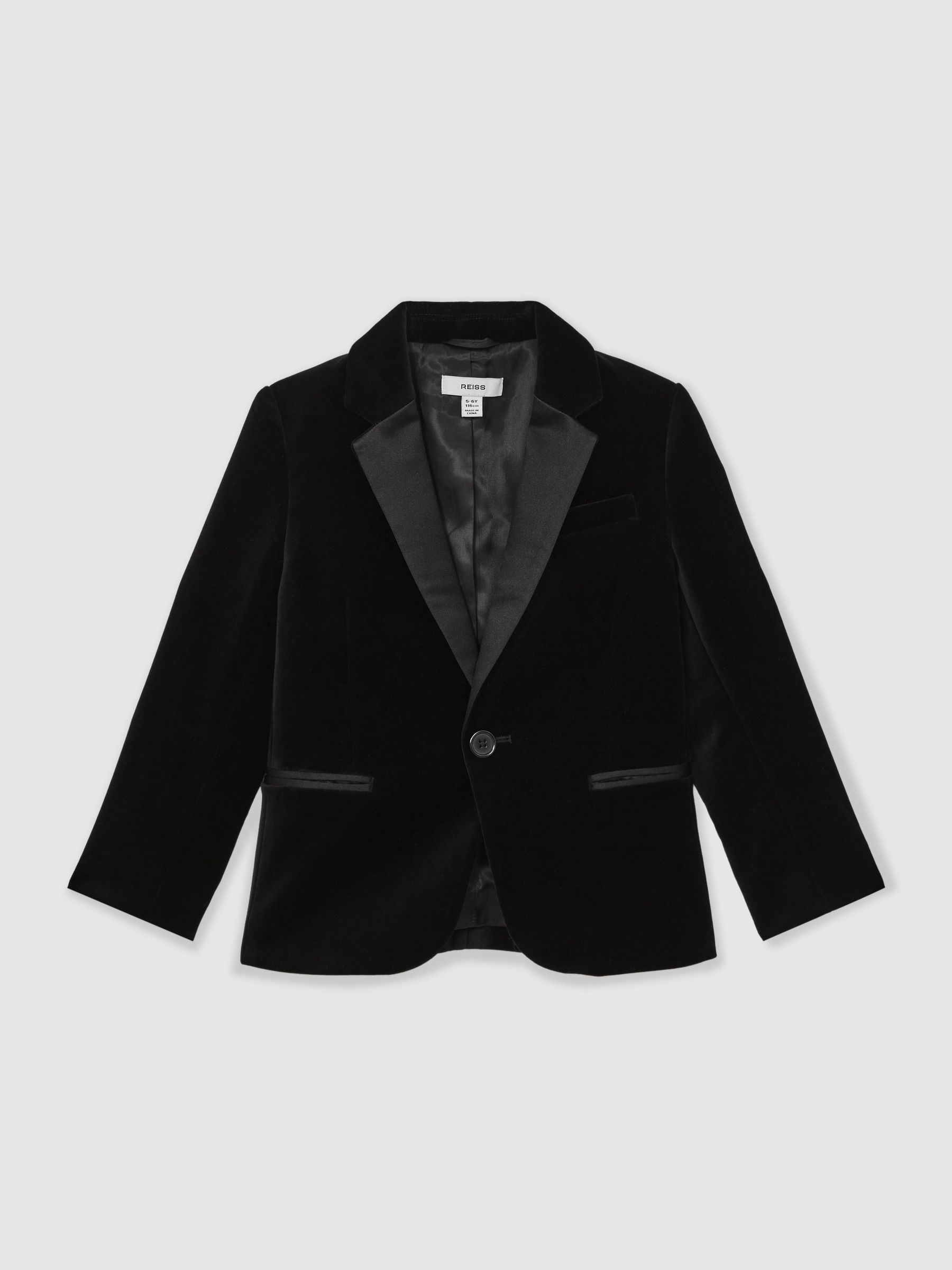 Single-Breasted Velvet Tuxedo Blazer in Black - Image 2 of 5