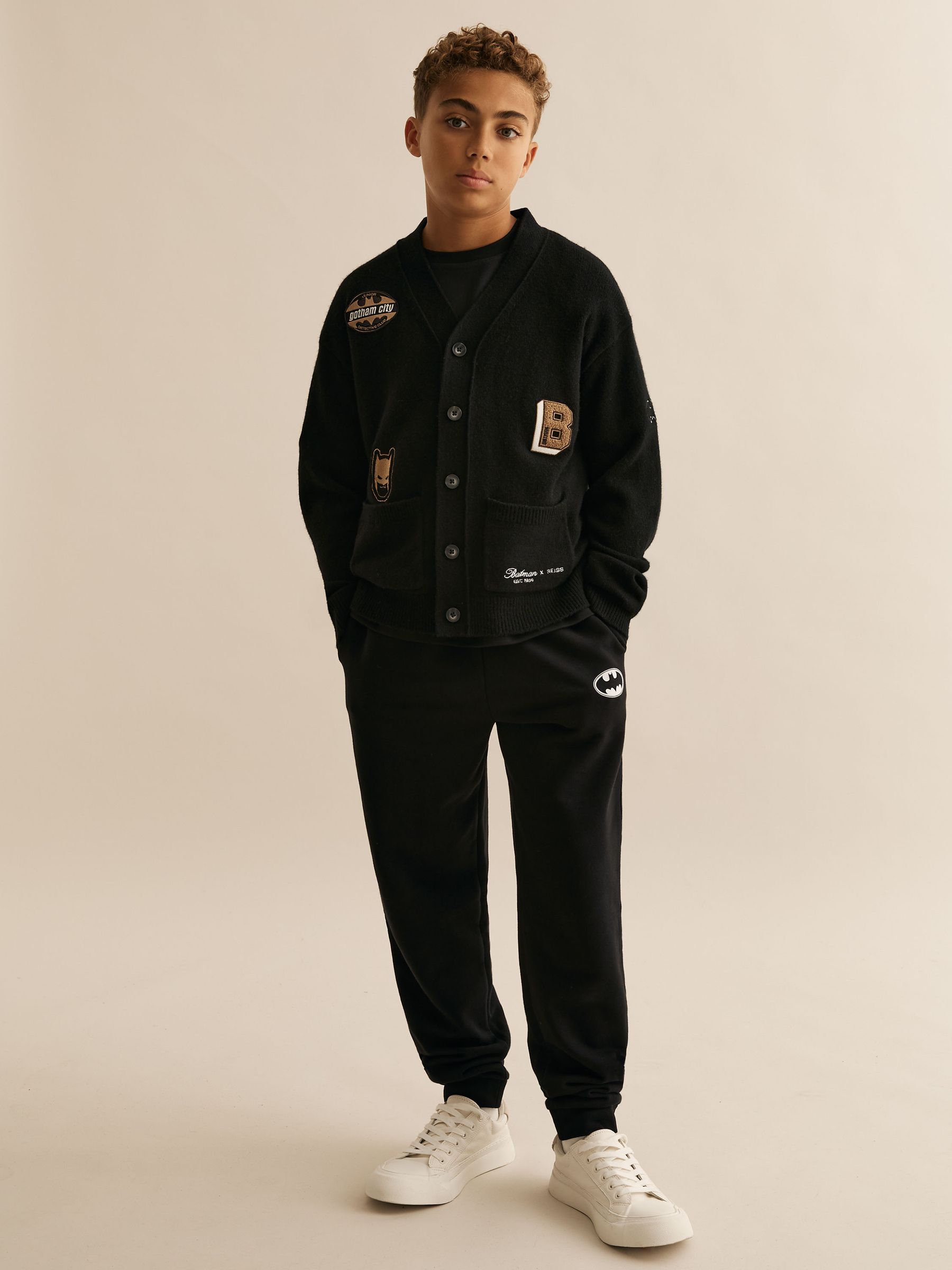 9-13 yrs Batman | Reiss Badge Cardigan in Black - Image 1 of 5