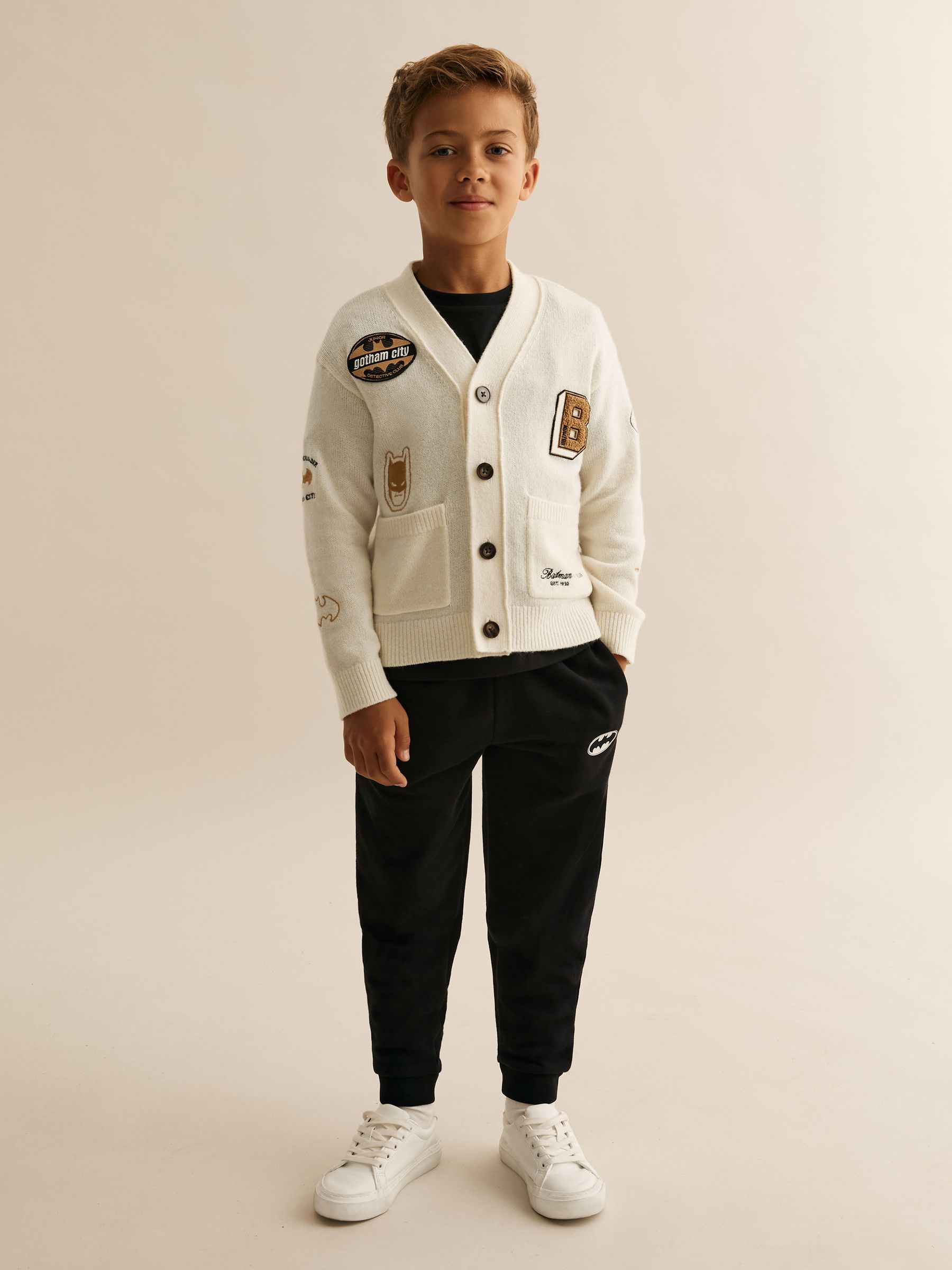 3-9 yrs Batman | Reiss Badge Cardigan in Off White - Image 3 of 5
