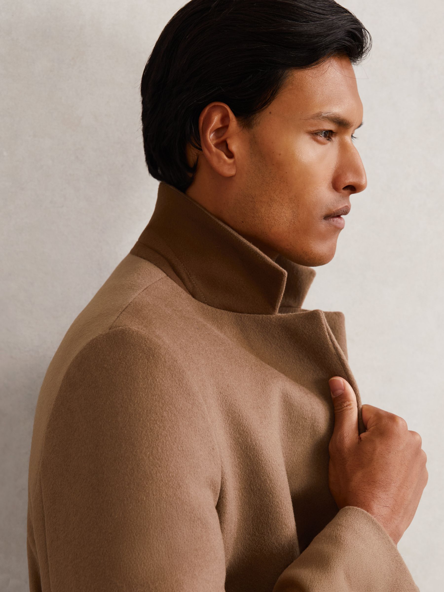 Wool-Blend Internal-Gilet Overcoat in Light Brown - Image 7 of 8