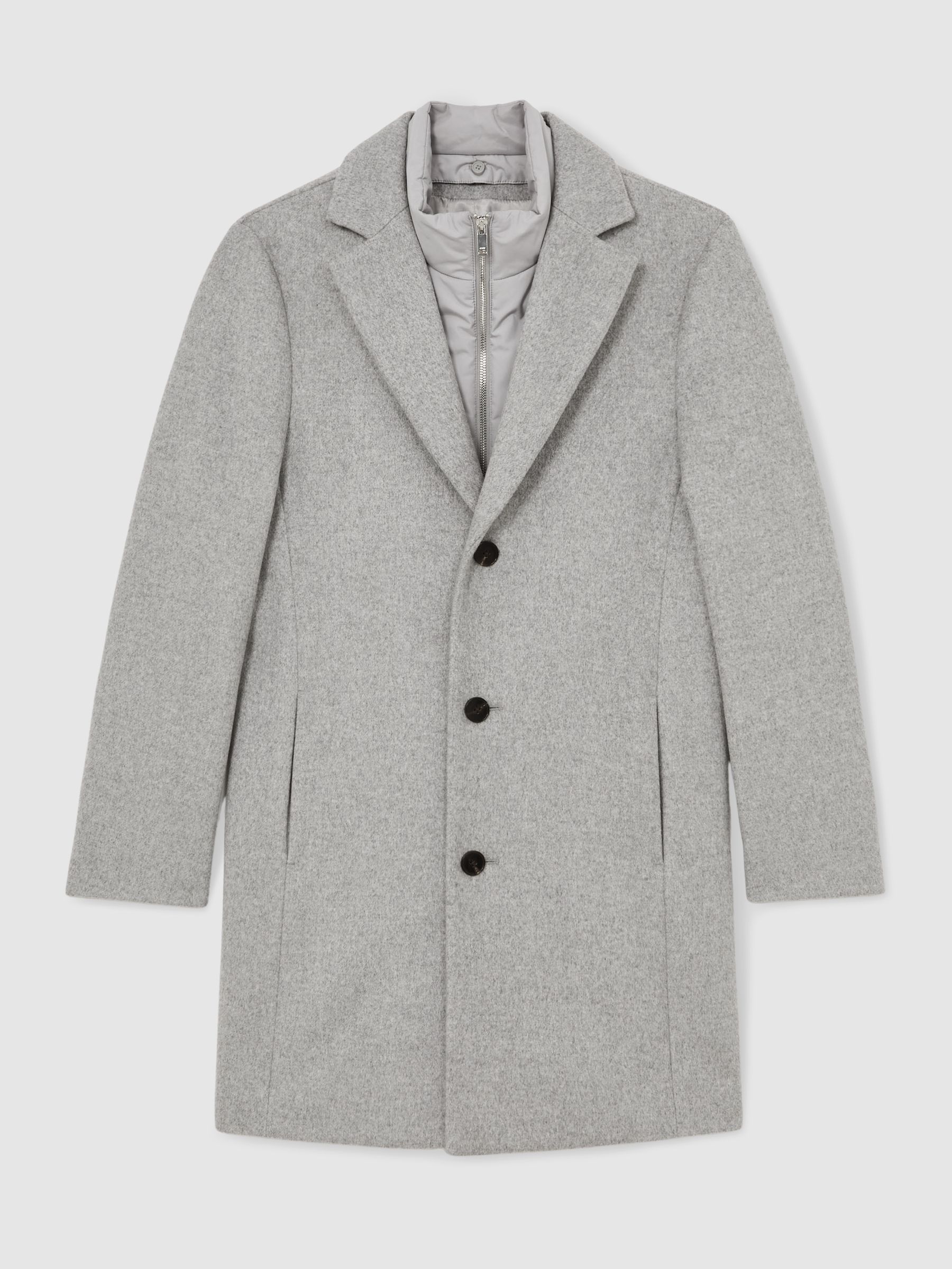 Wool-Blend Internal-Gilet Overcoat in Soft Grey - image 1