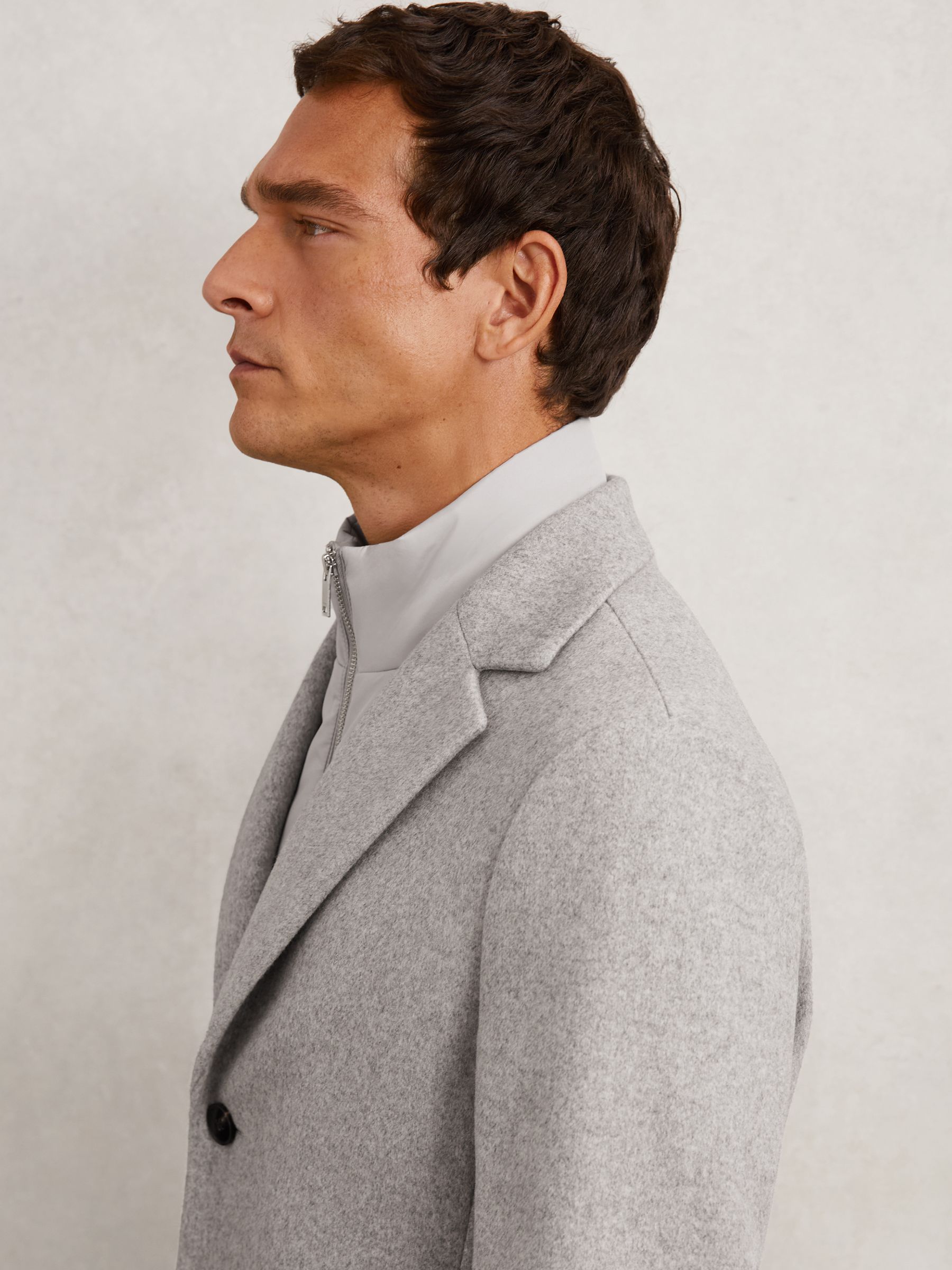 Wool-Blend Internal-Gilet Overcoat in Soft Grey - image 3