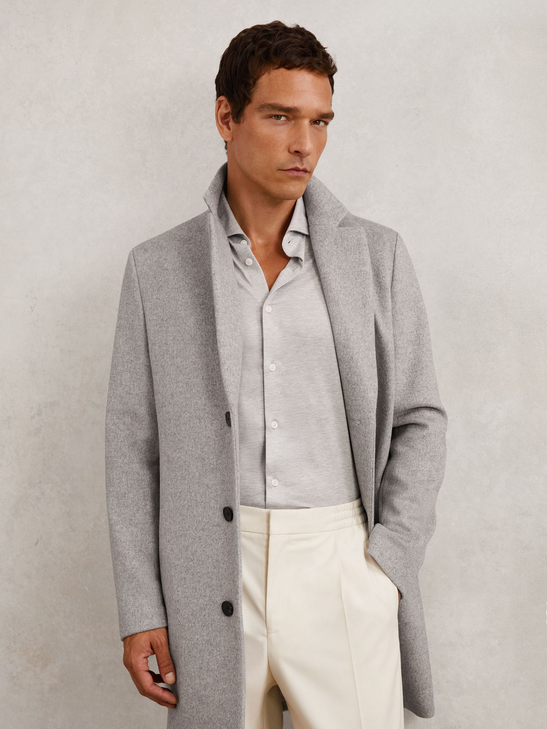 Wool-Blend Internal-Gilet Overcoat in Soft Grey - image 4