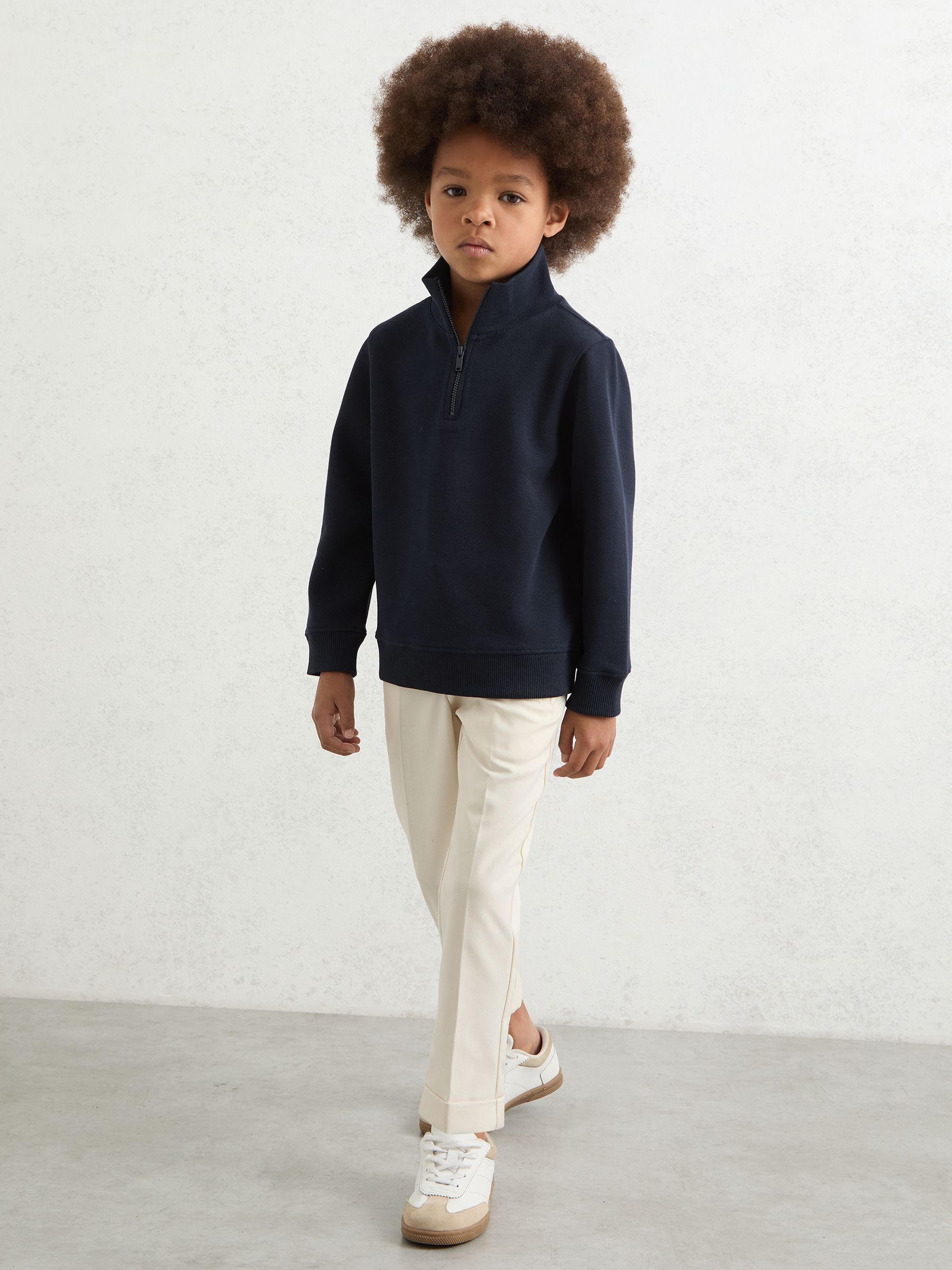 3-9 yrs Textured Half-Zip Sweatshirt with Cotton in Navy - Image 3 of 4
