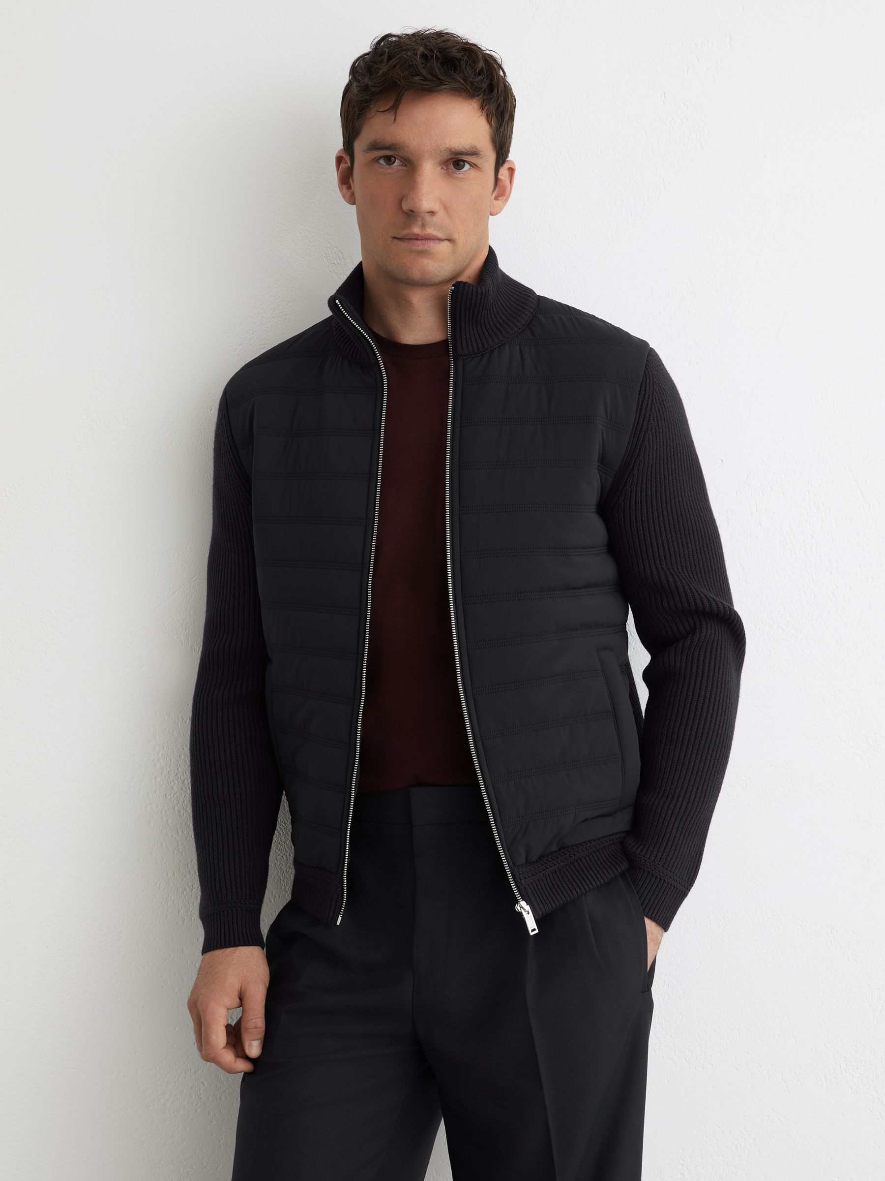 Quilted Rib-Knit Funnel-Neck Jacket in Navy - image 2