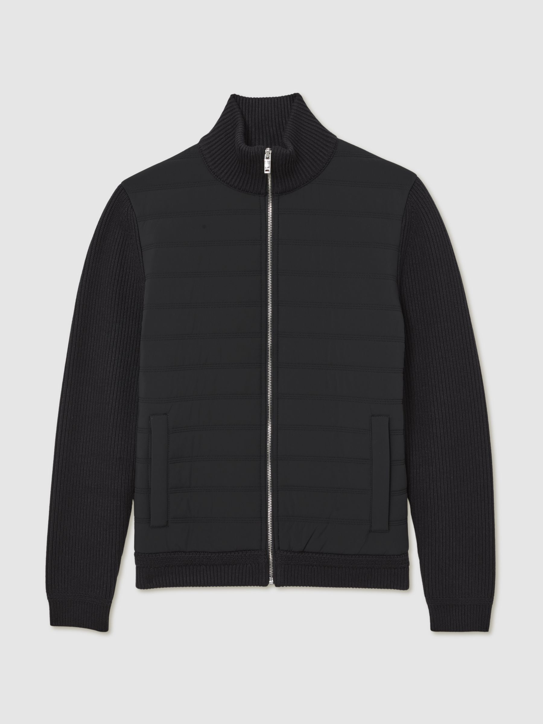 Quilted Rib-Knit Funnel-Neck Jacket in Navy - Image 2 of 7