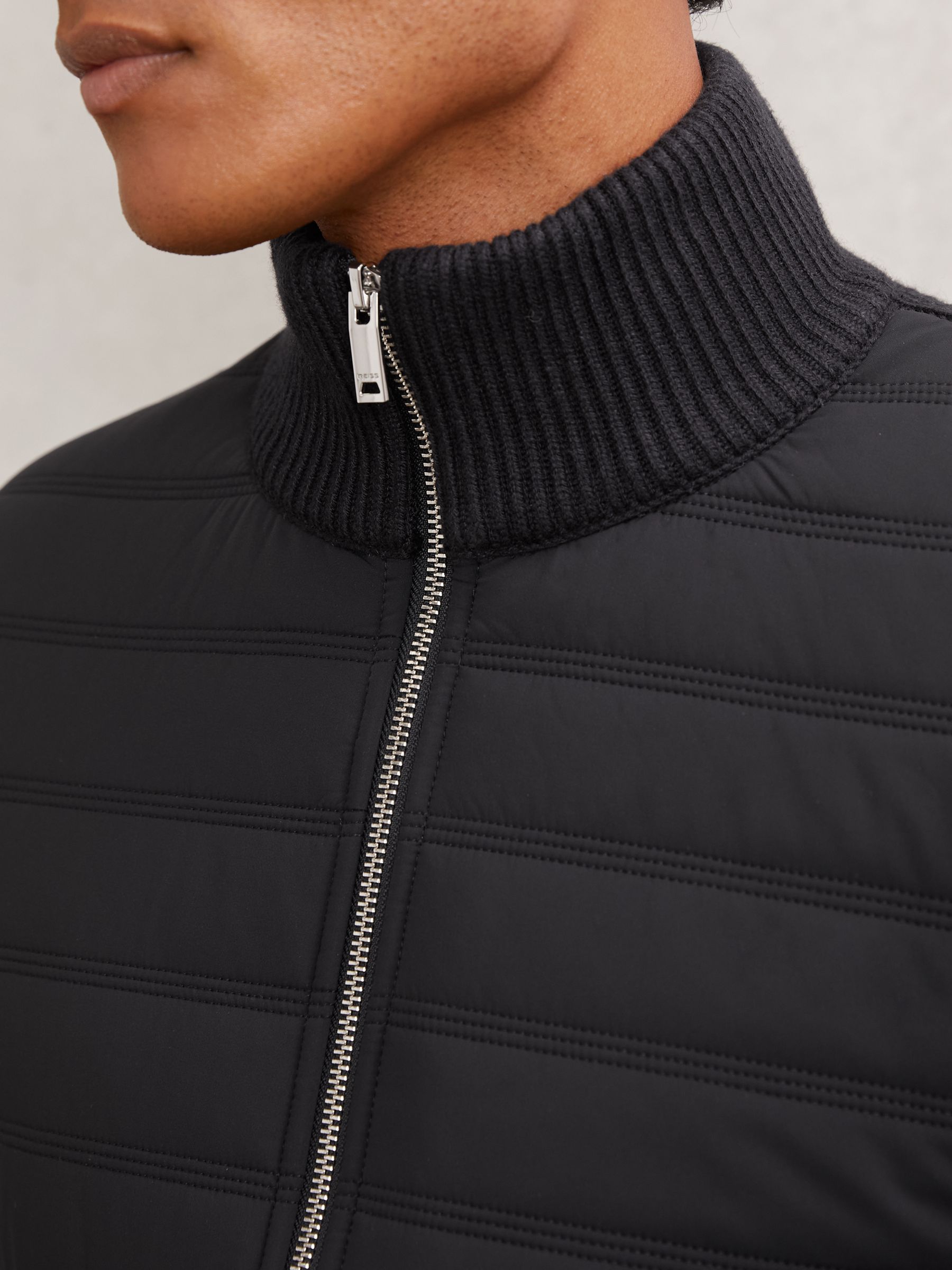 Quilted Rib-Knit Funnel-Neck Jacket in Navy - Image 3 of 7