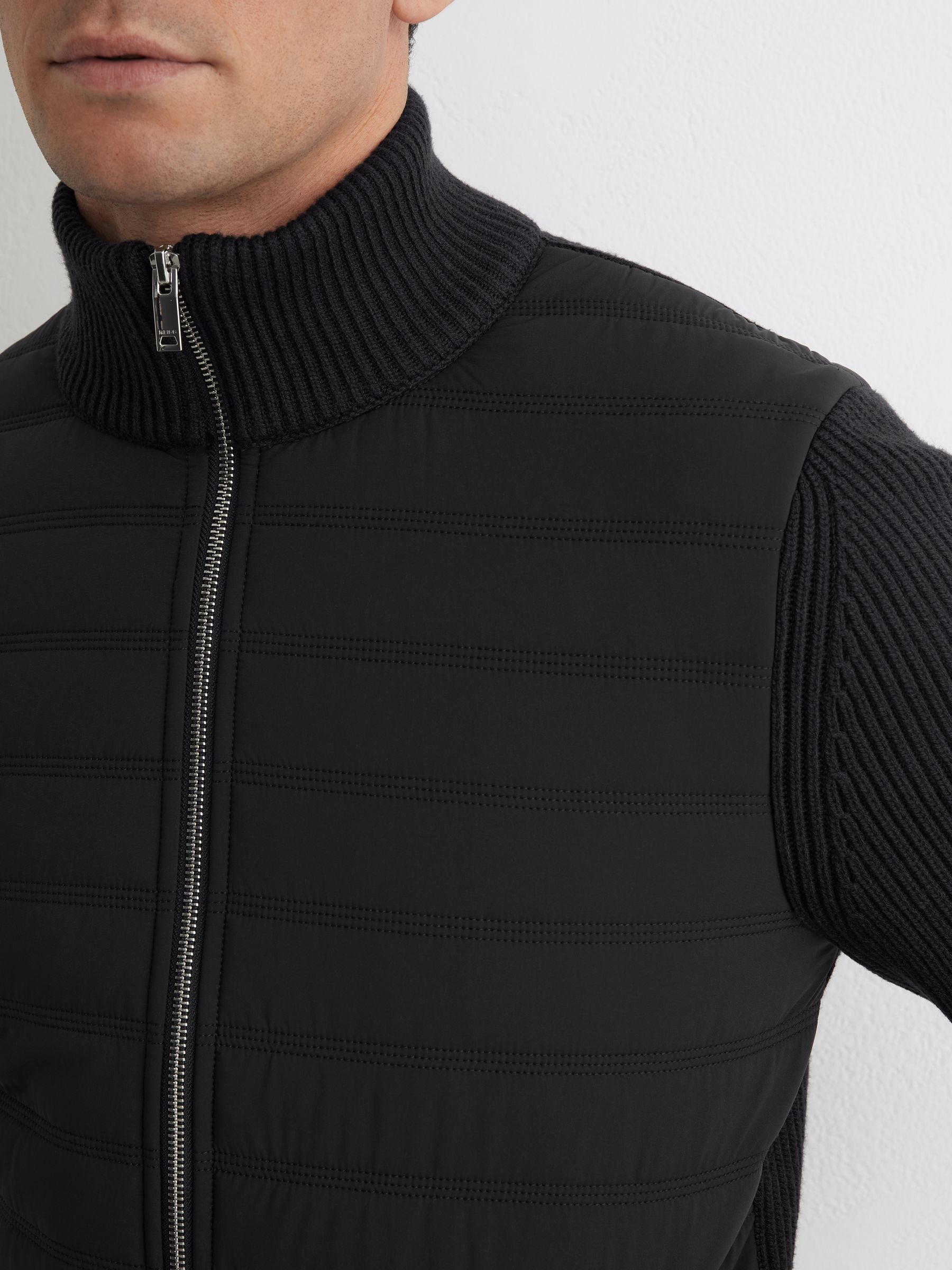 Quilted Rib-Knit Funnel-Neck Jacket in Navy - image 3