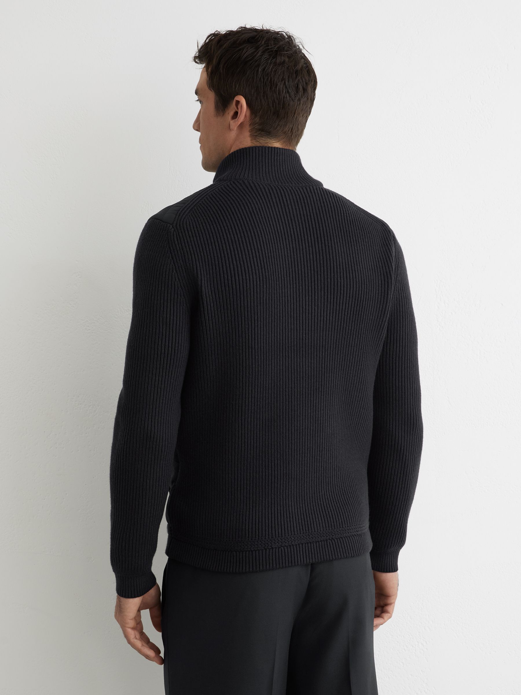 Quilted Rib-Knit Funnel-Neck Jacket in Navy - image 5