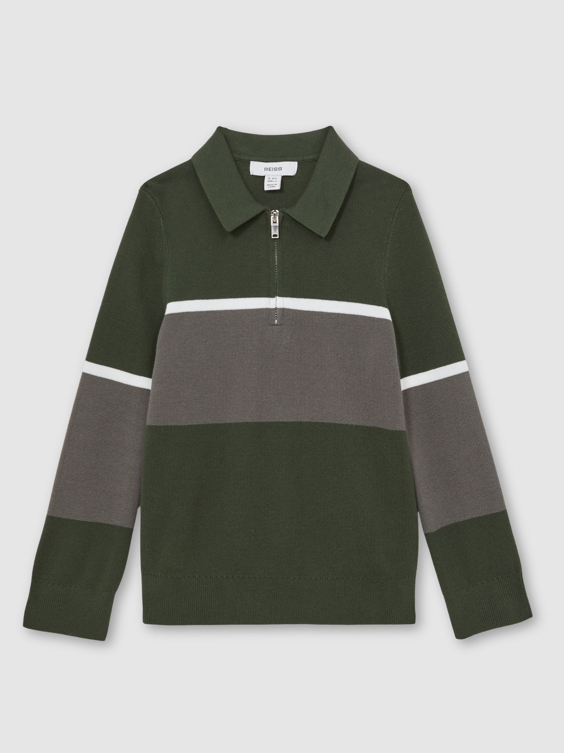 9-13 yrs Cotton-Blend Colour-Block Polo Shirt in Green/Grey - Image 2 of 4