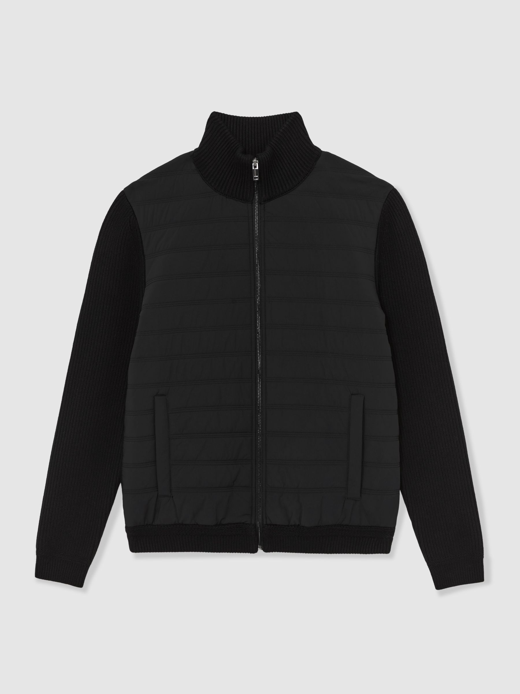 Quilted Rib-Knit Funnel-Neck Jacket in Black - image 1