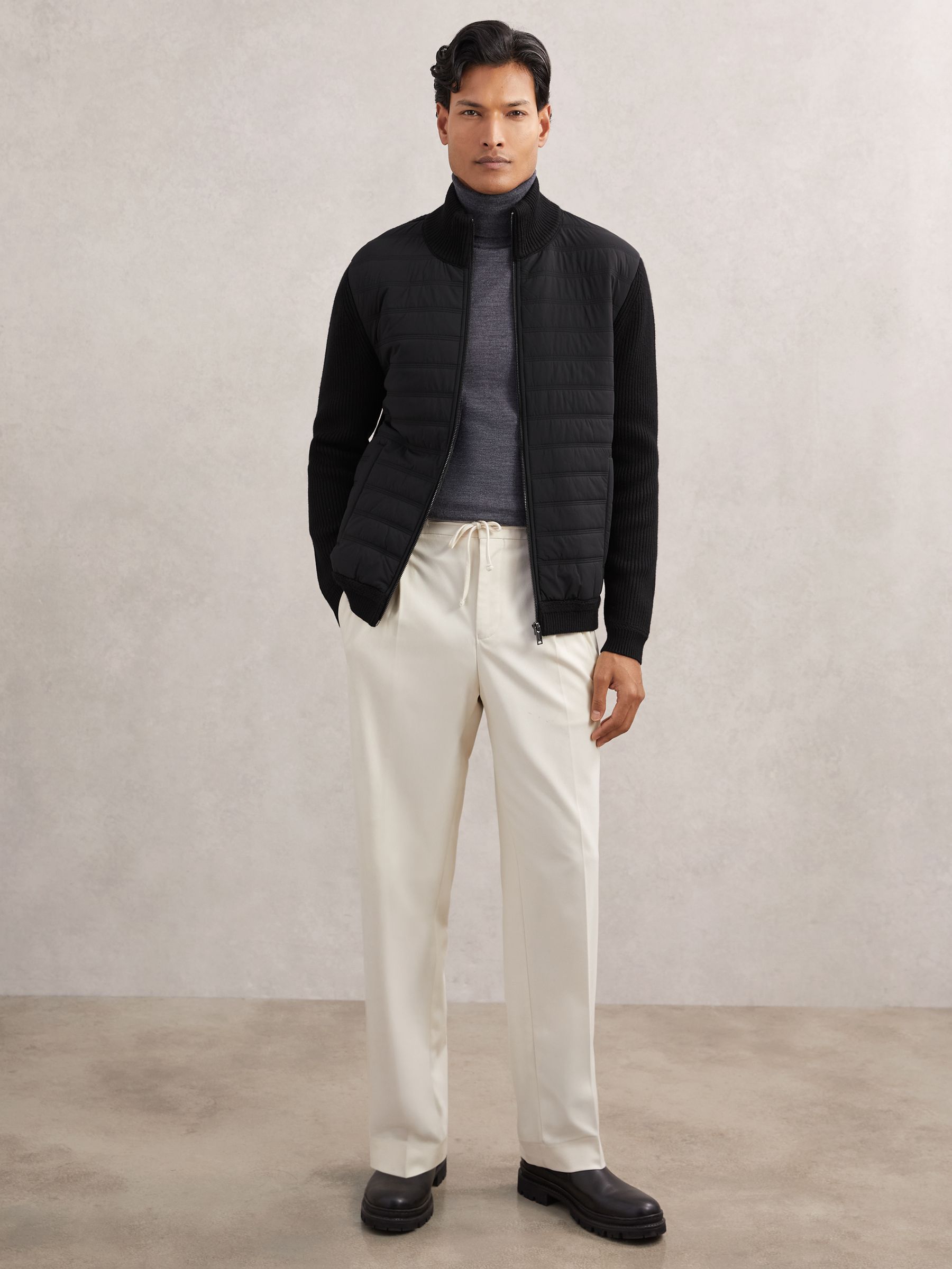 Quilted Rib-Knit Funnel-Neck Jacket in Black - Image 3 of 6