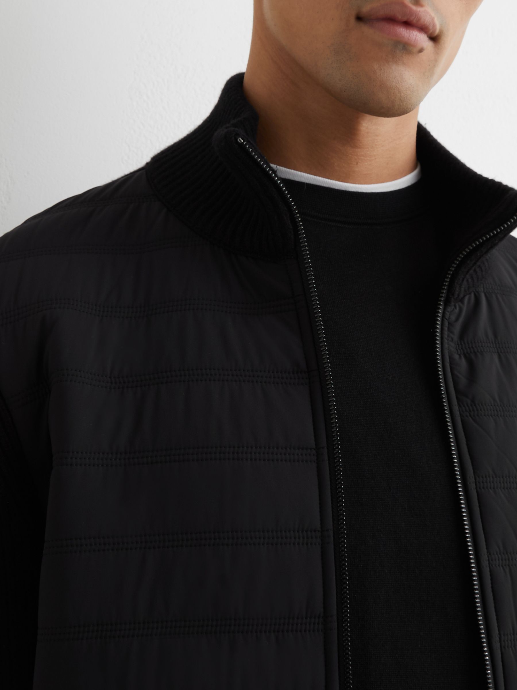 Quilted Rib-Knit Funnel-Neck Jacket in Black - image 5