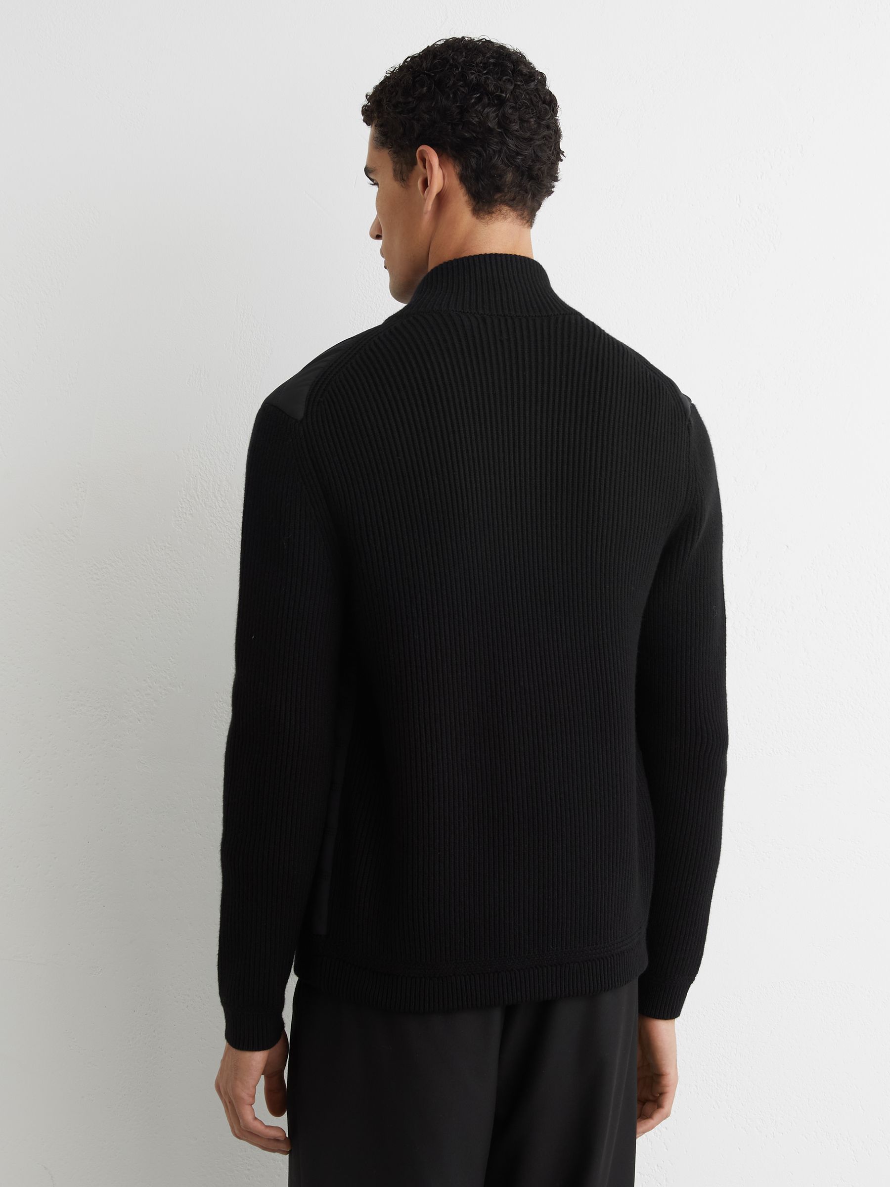Quilted Rib-Knit Funnel-Neck Jacket in Black - image 4