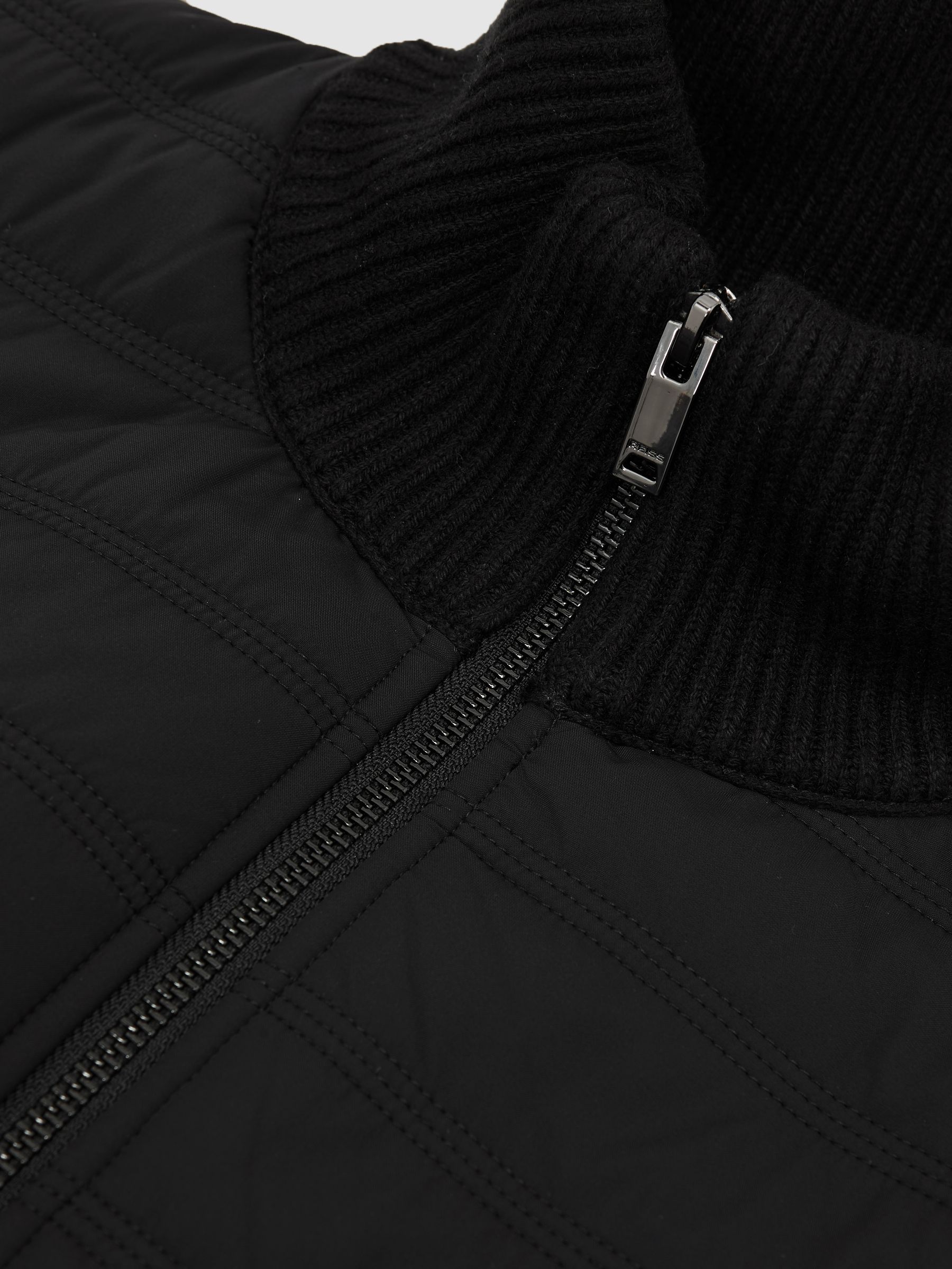 Quilted Rib-Knit Funnel-Neck Jacket in Black - image 3