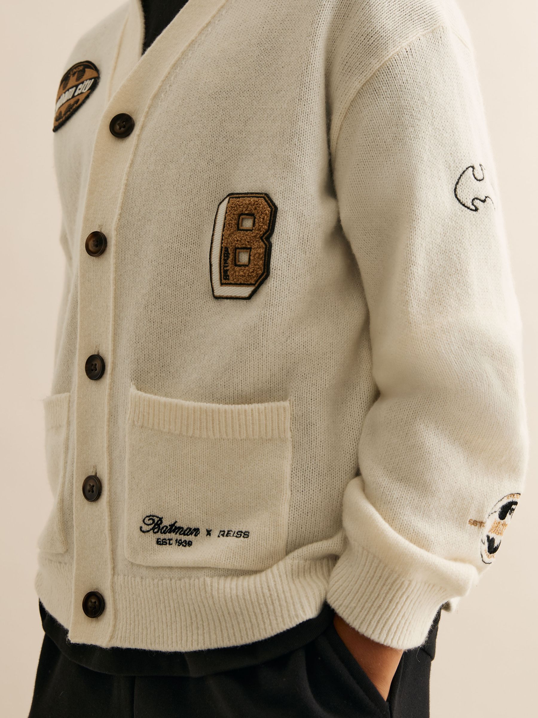 13-14 yrs Batman | Reiss Badge Cardigan in Off White - Image 2 of 4