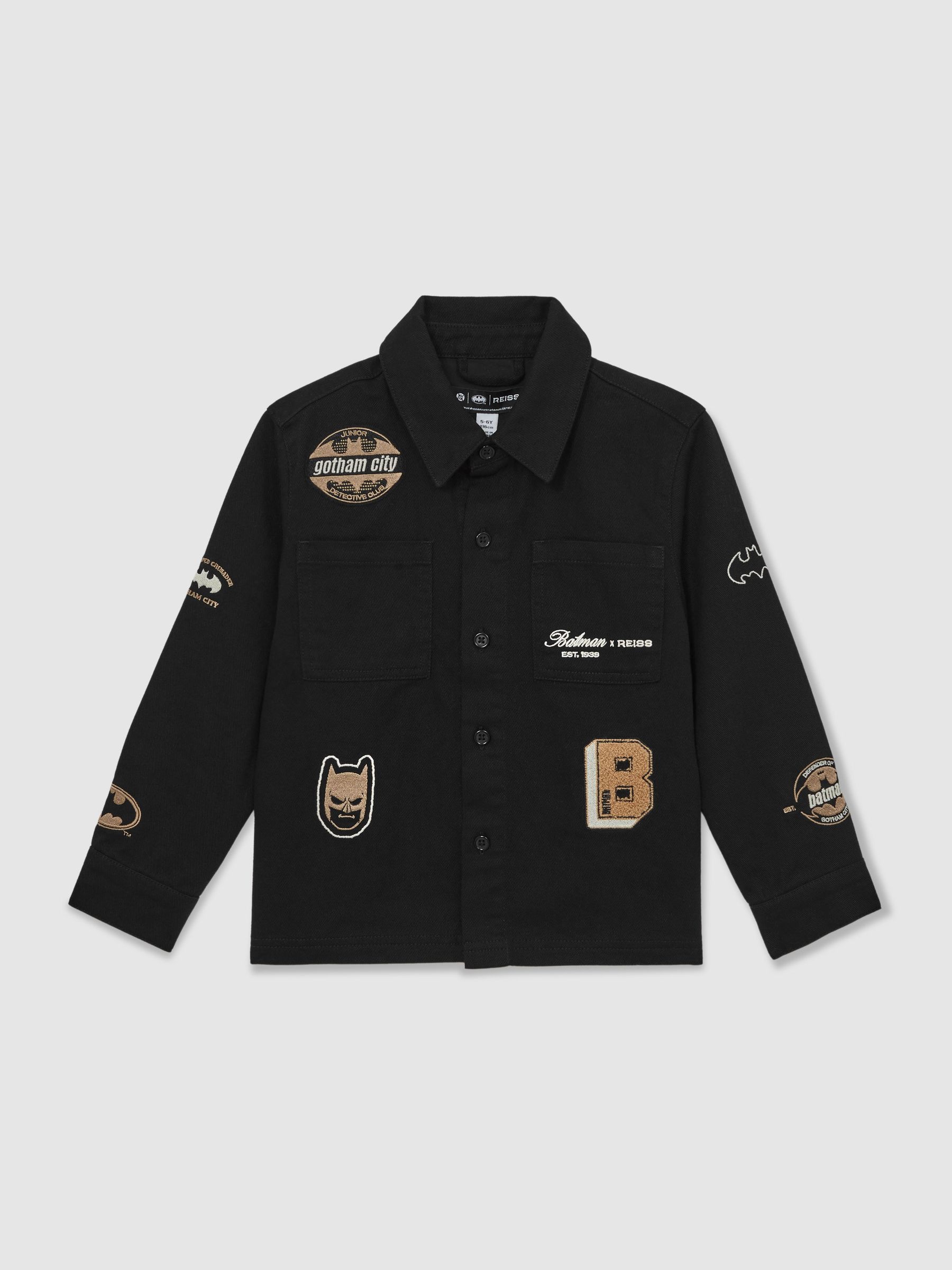 13-14 yrs Batman | Reiss Cotton Badge Overshirt in Black - Image 1 of 5