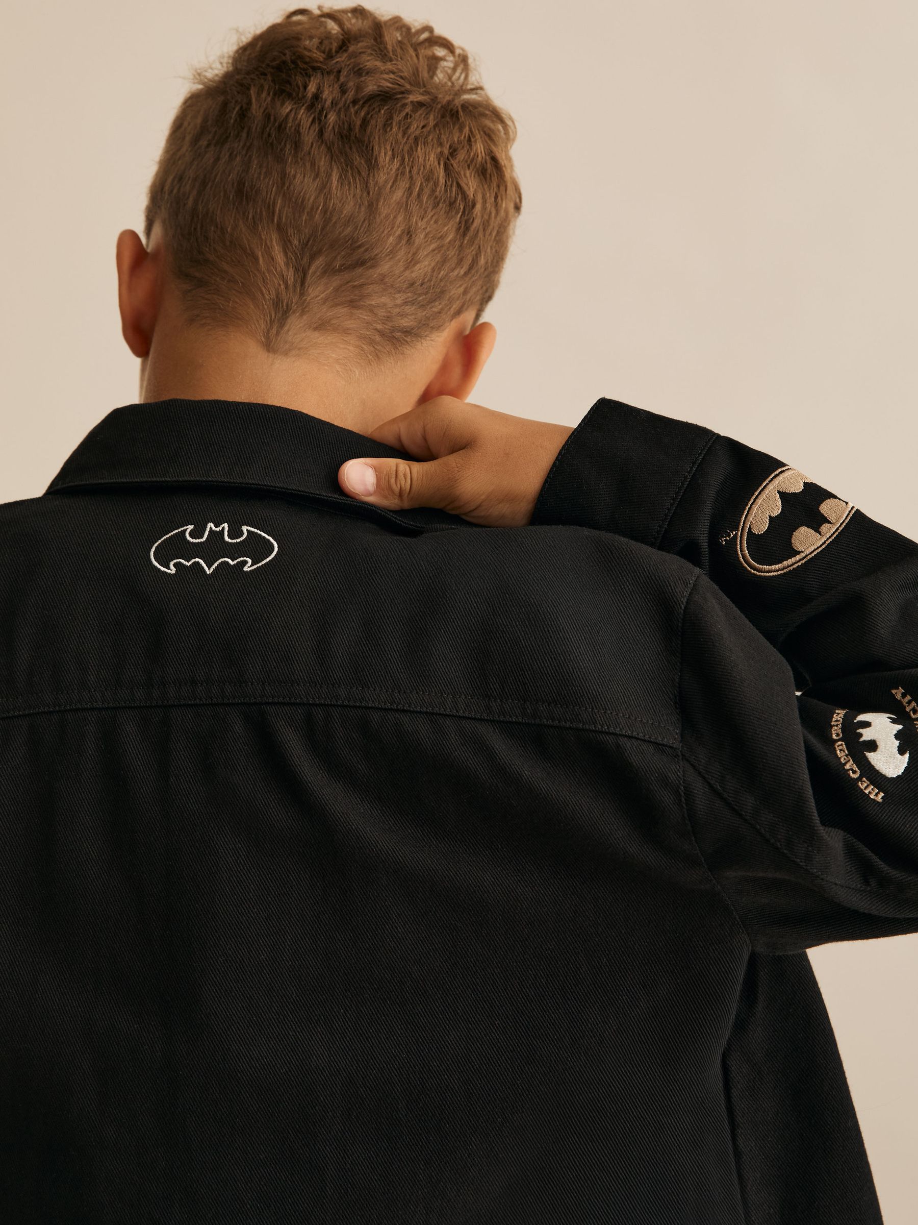 13-14 yrs Batman | Reiss Cotton Badge Overshirt in Black - Image 2 of 5