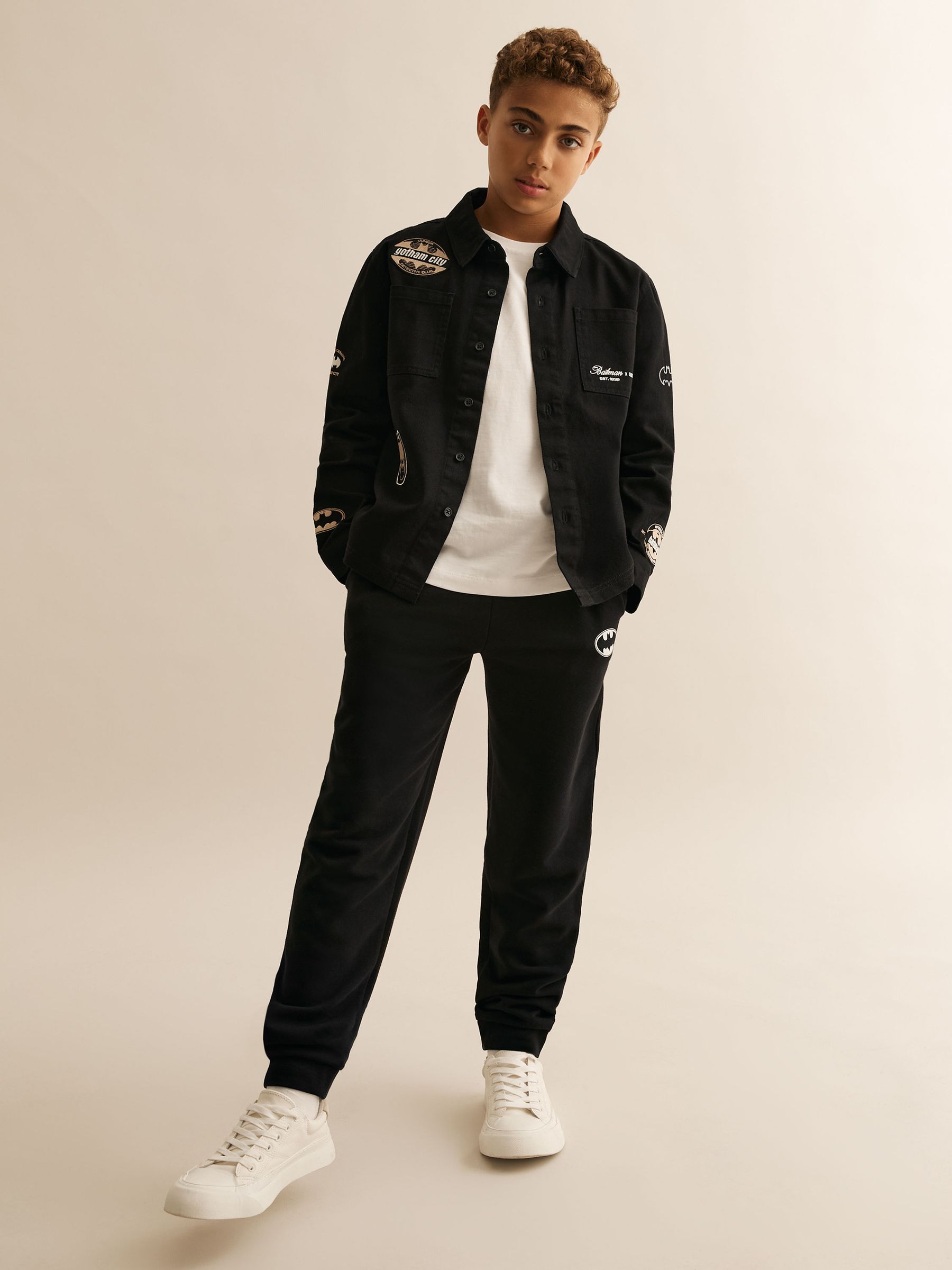 13-14 yrs Batman | Reiss Cotton Badge Overshirt in Black - Image 4 of 5