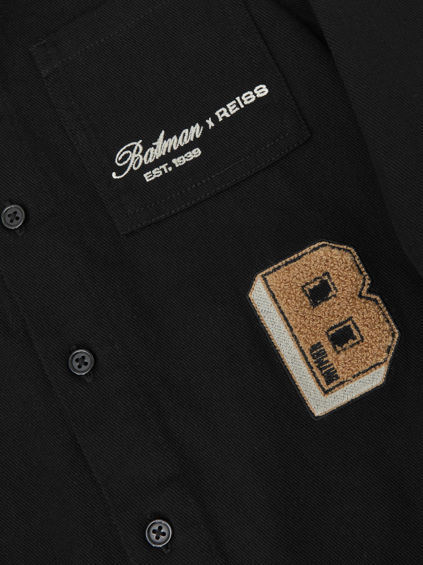 13-14 yrs Batman | Reiss Cotton Badge Overshirt in Black - Image 5 of 5