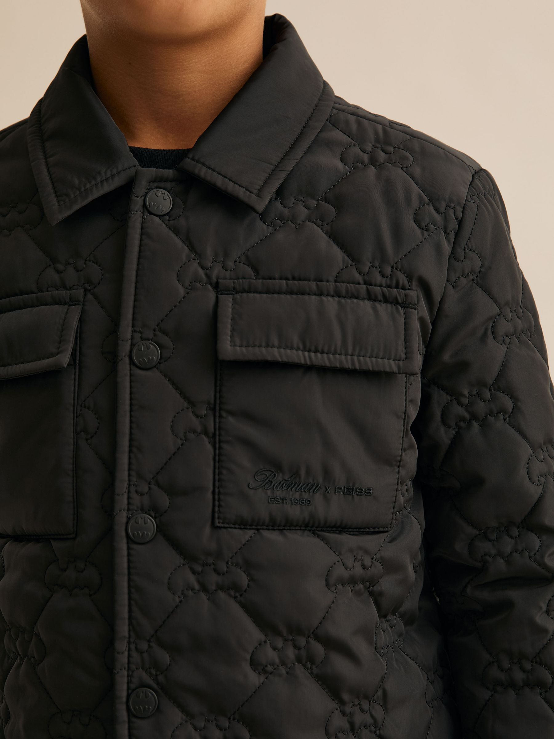 3-9 yrs Batman | Reiss Quilted Jacket in Black - Image 3 of 5