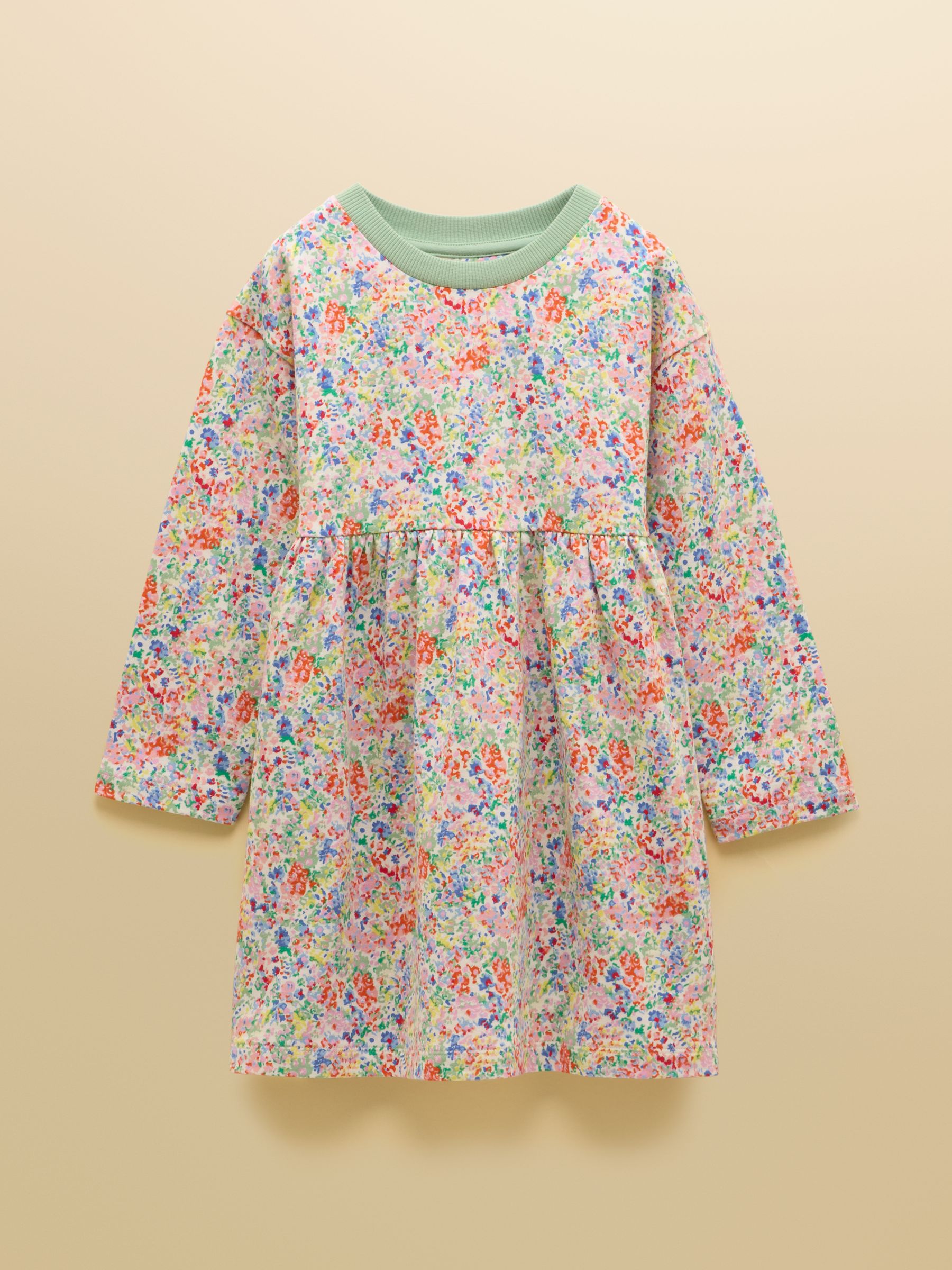 Girls' Emma Cream Ditsy Long Sleeve Sweater Dress - Image 1 of 5