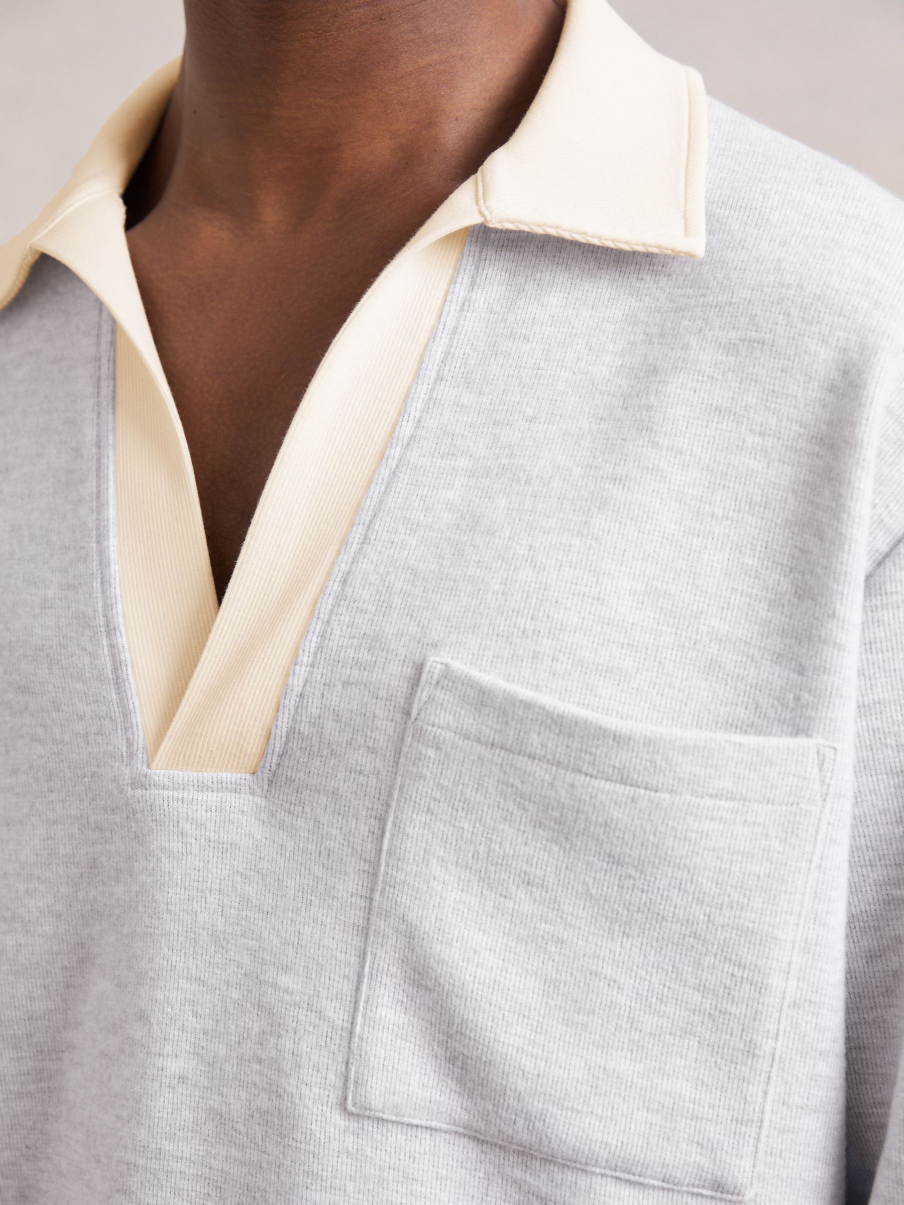 Open-Collar Polo Shirt with Cotton in Grey Marl/White - image 5
