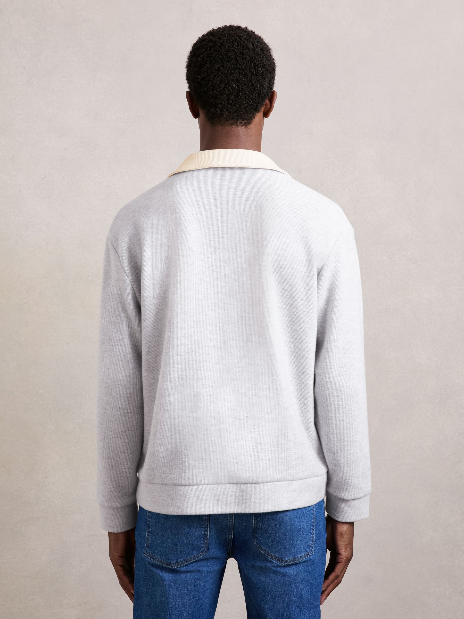 Open-Collar Polo Shirt with Cotton in Grey Marl/White - image 4