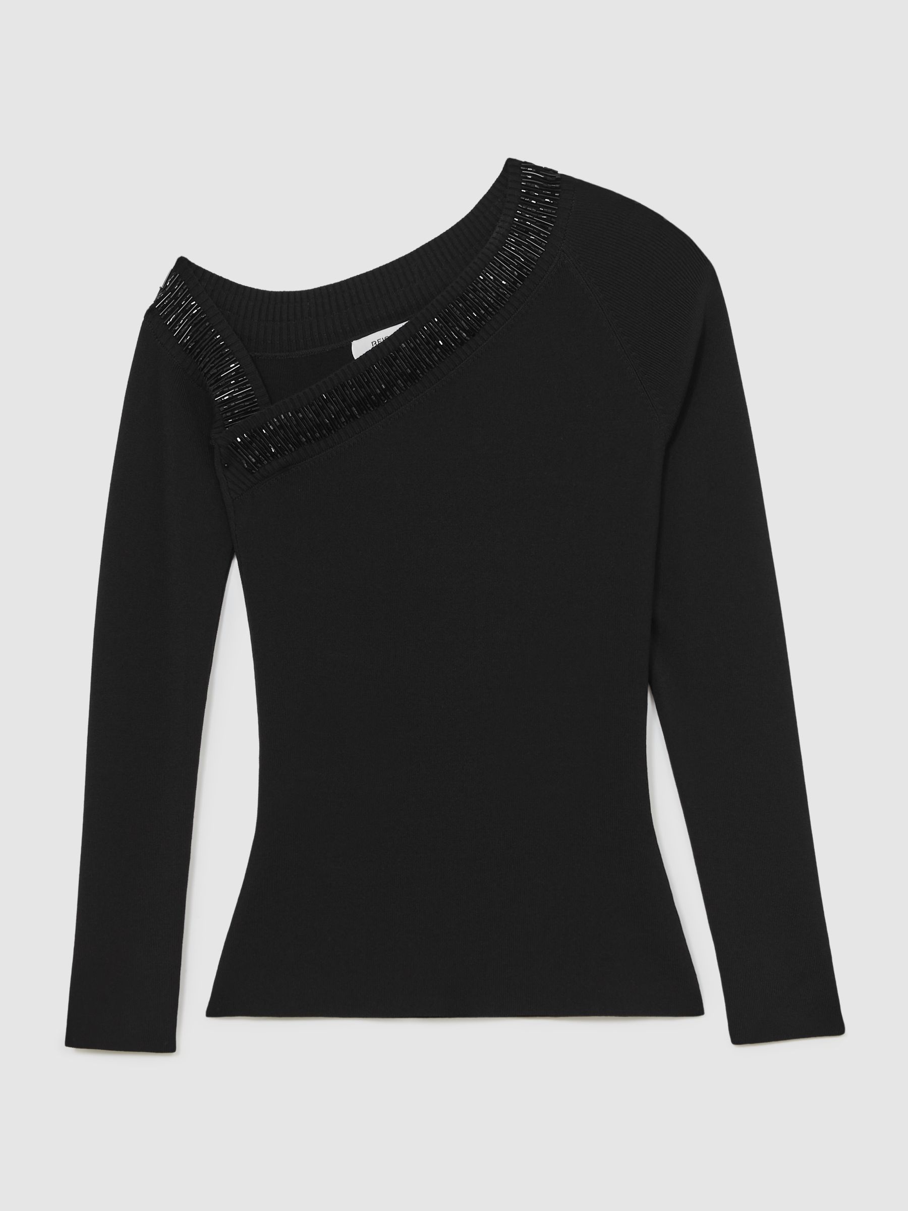 Bead-Detail Off-Shoulder Knit Top in Black - Image 2 of 7