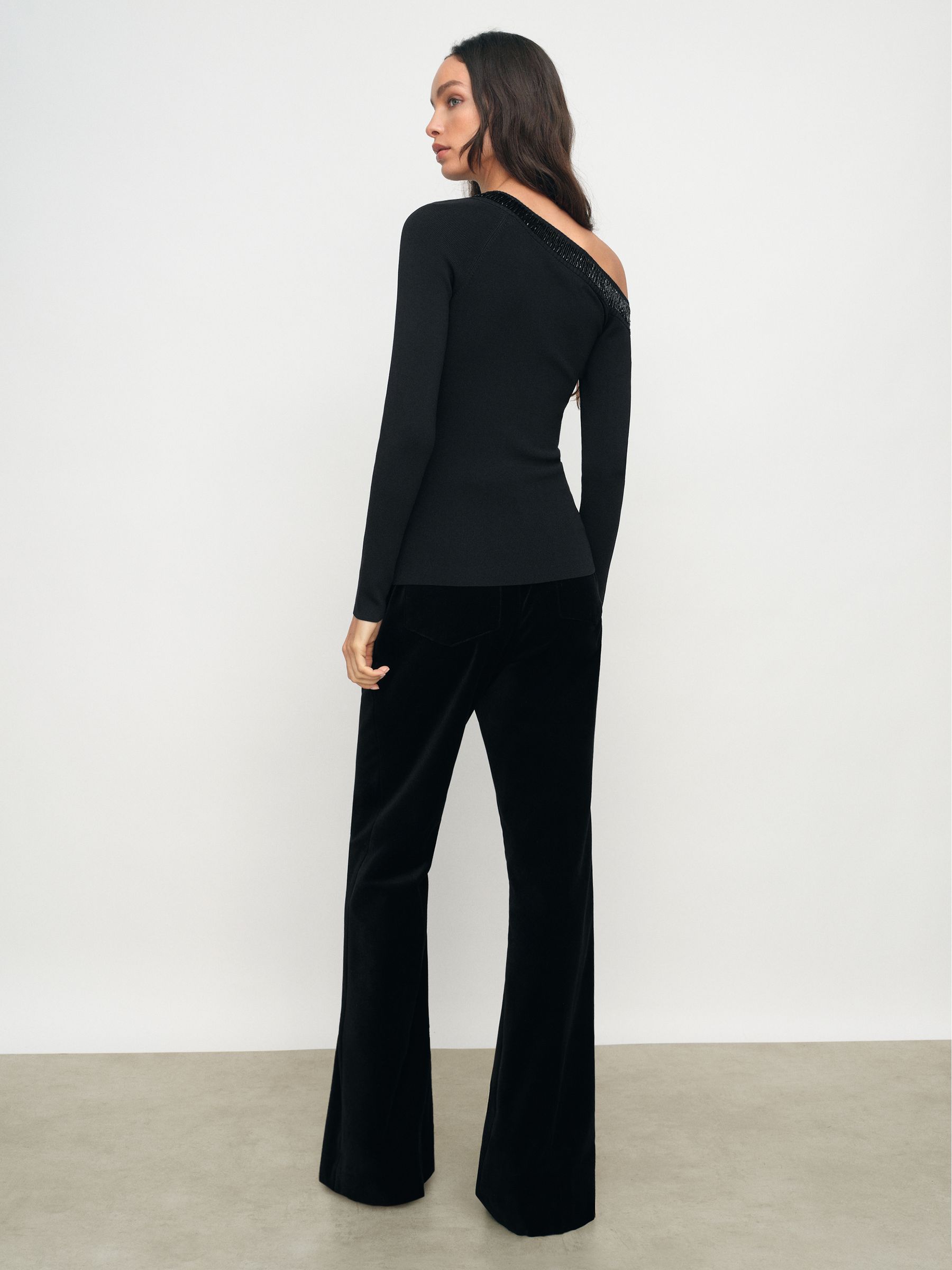 Bead-Detail Off-Shoulder Knit Top in Black - image 4